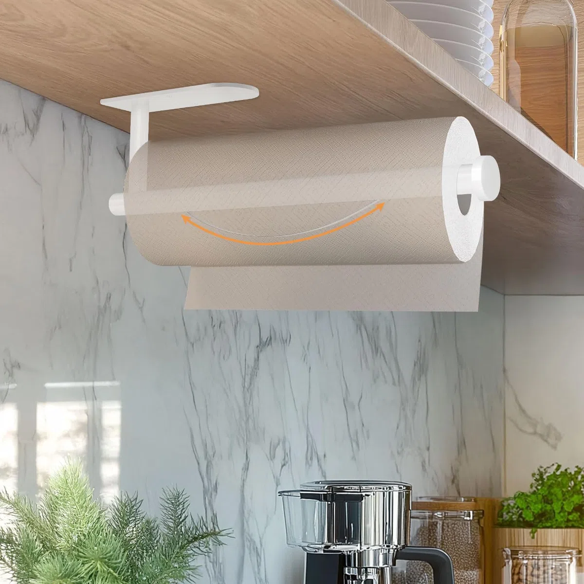 Küchenrollenhalter Ohne Bohren, Mit Abroll-Bremse Küchenpapierhalter Selbstklebend, Papierrollenhalter Edelstahl Küche Rollenhalter Wand oder Unter Schrank (Weiß)
