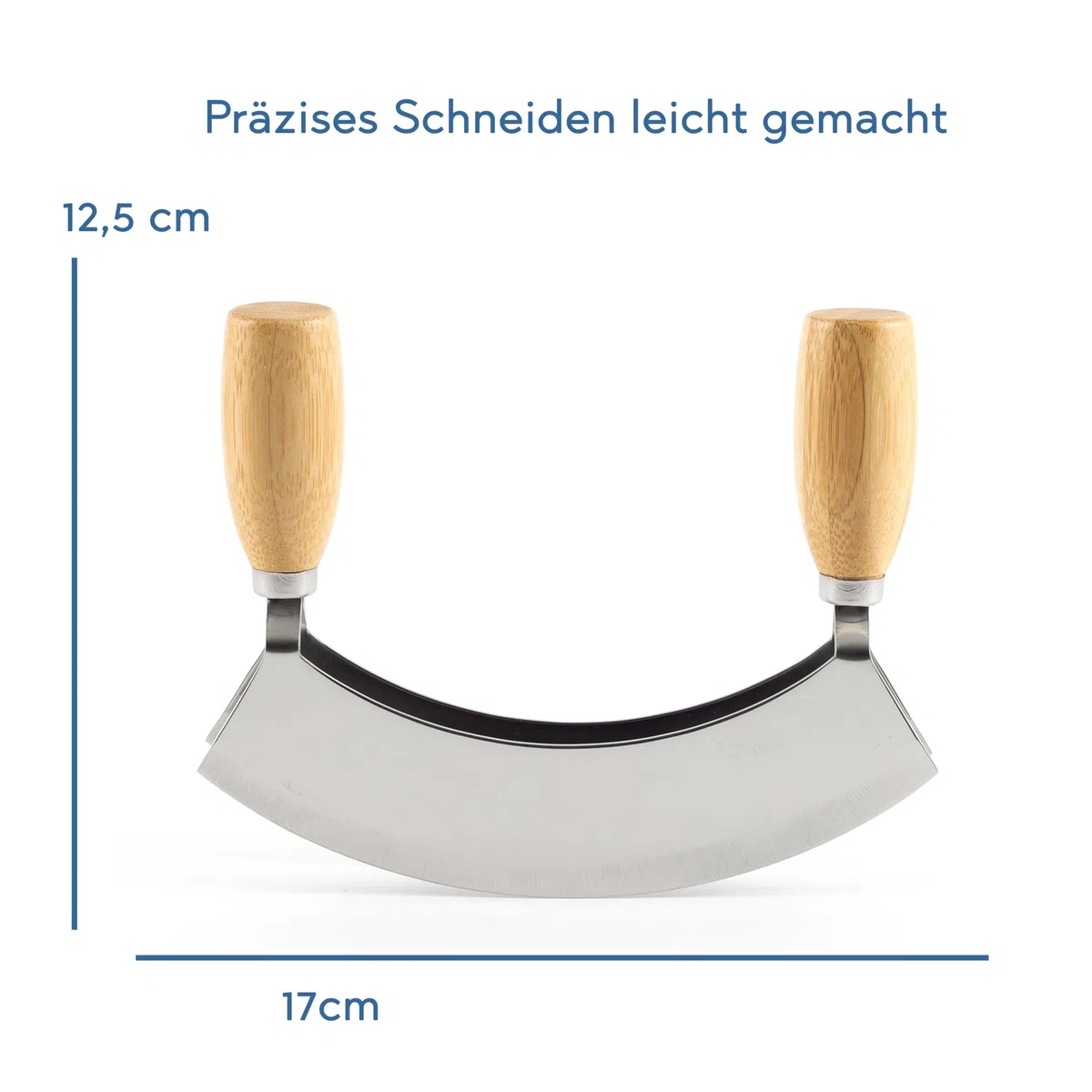 Hanseküche Wiegemesser Set mit Bambus Schneidebrett – 2-Klingen Kräutermesser aus Edelstahl – Kräuterhacker zum Hacken & Schneiden von Kräutern, Nüssen & Knoblauch – Profi Küchenhelfer