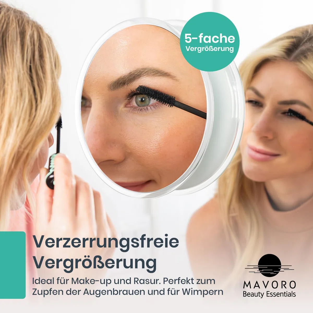Mavoro 23 cm Vergrößerungsspiegel mit 3 starken Saugnäpfen | 5X Vergrößerung | Tragbarer Reise Make-up- & Kosmetikspiegel (5X)