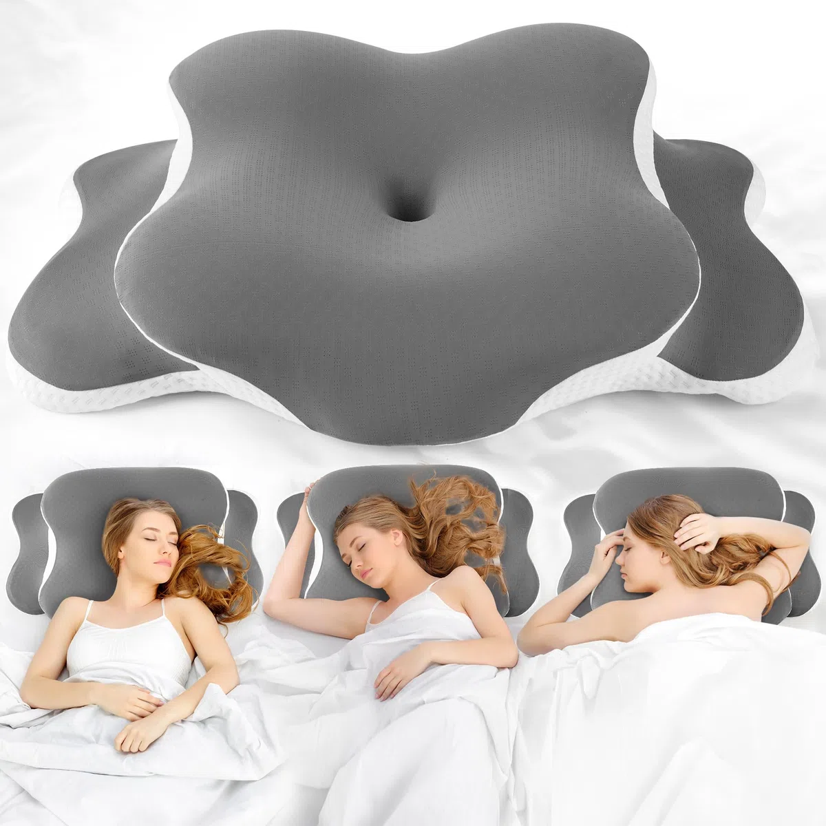 Orthopädisches Kissen, Memory Foam Kissen, Ergonomisches Kopfkissen Vermindert Nackenschmerzen, Kopfschmerzen Nackenstützkissen für Seiten, Rücken & Bauchschläfer Atmungsaktiv & Waschbar