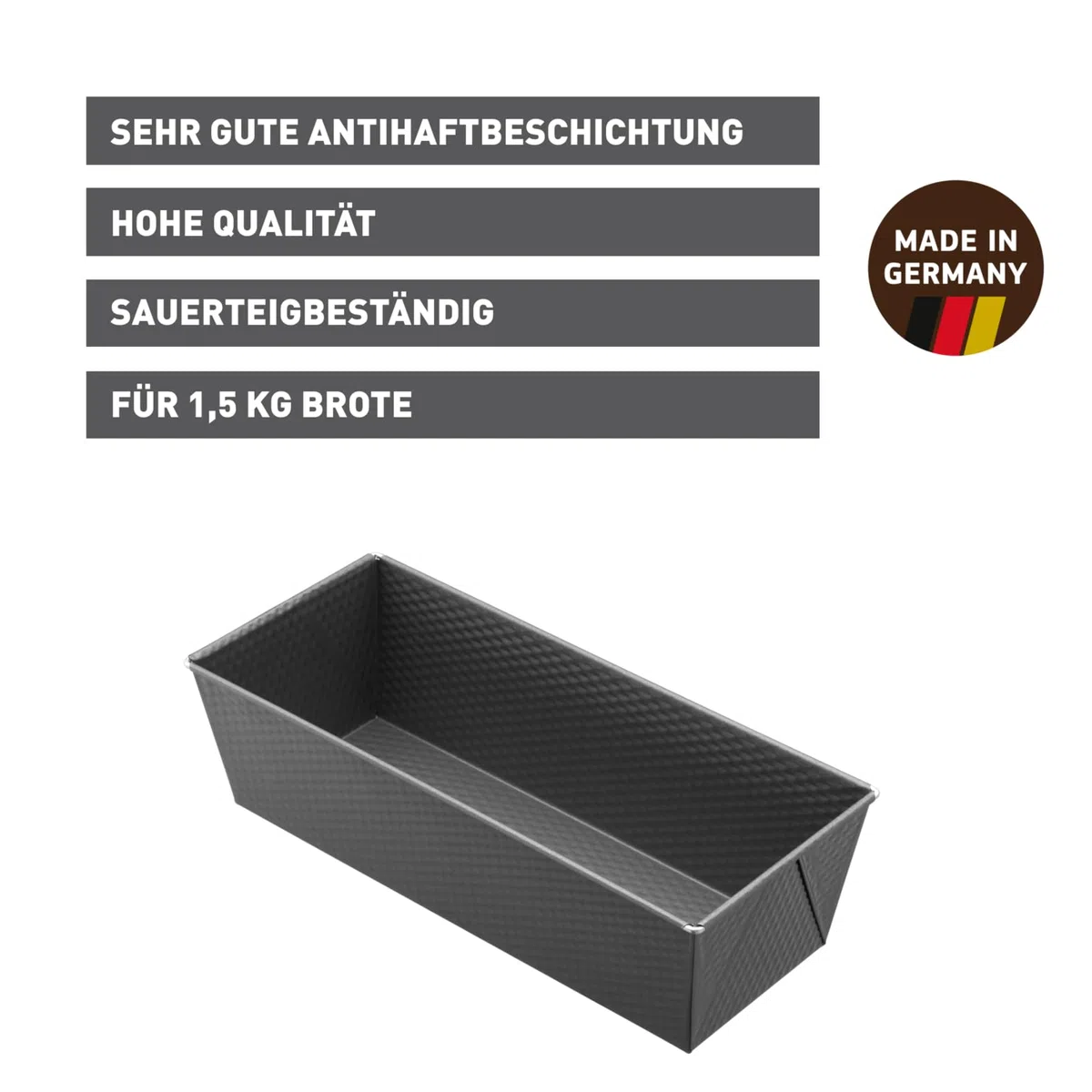 Original Kaiser Inspiration Brotbackform 35 x 11,5 cm, Brotform für 1500g Brote, Kastenform Kuchen Brote, antihaftbeschichtet, sauerteigbeständig, Griffrand, Anthrazit