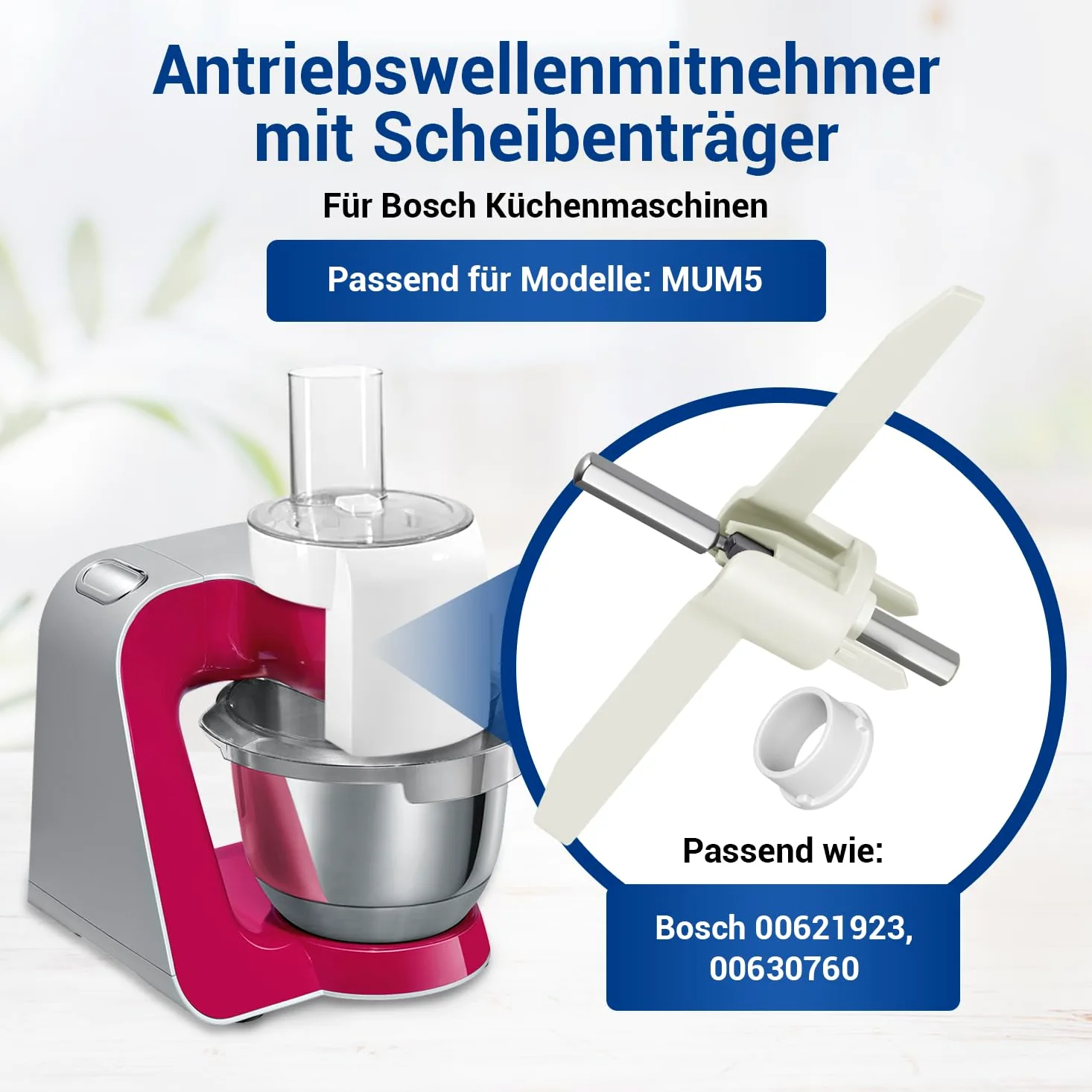 VIOKS Mitnehmer mit Ausräumflügel Ersatz für Bosch 00630760 630760 00621923 für Durchlaufschnitzler in Küchenmaschine MUM5 MUMS MUMV MUZ5 MUZ5DS MUZ5VL MUM58L20 & Bosch MUM 5 Zubehörteile