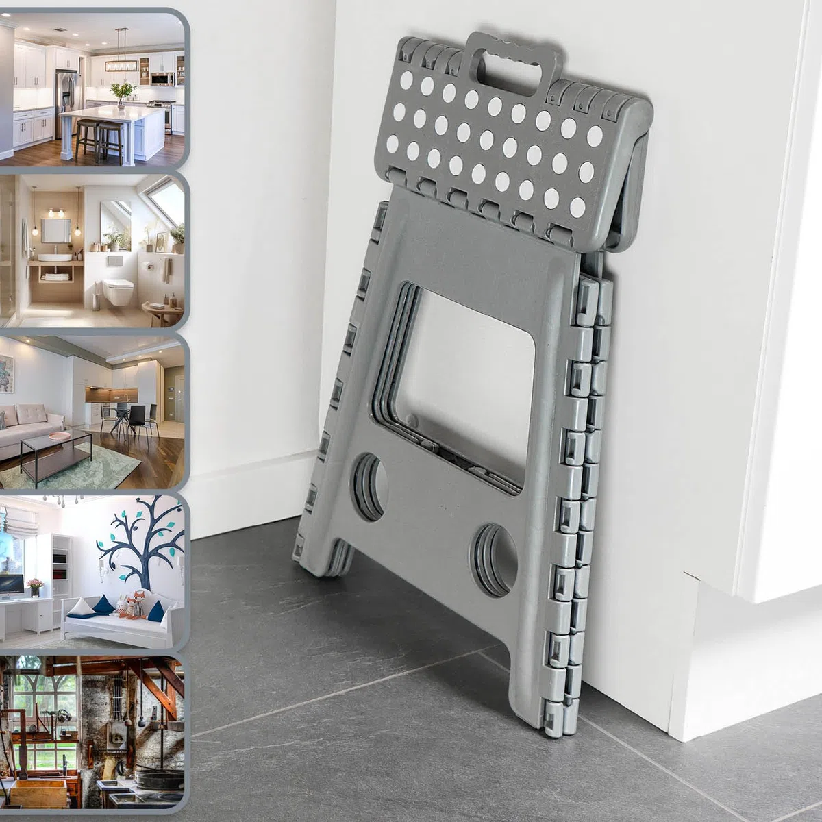com-four® Klapptritt mit Gumminoppen XXL - Faltbarer Tritthocker - tragbare Aufstiegshilfe für Haushalt, Küche, und Bad - Rutschfester Klapphocker - Tragkraft bis 150 kg (weiß/grau XXL - 1 Stück)