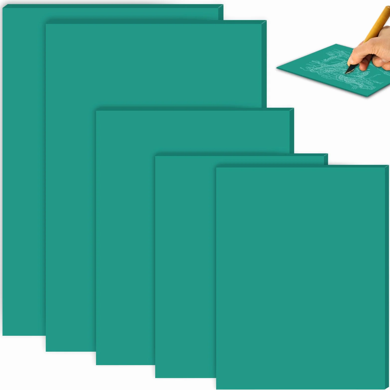 BAIFULAI 5 Stück Weichgummi Linoldruck Platte, 2A4+A5+2A6 Weichgummi Linoleum Platte, Grün Linolschnitt Platten, PVC Linolschnitt Set für Stempel, Bastel und Druckprojekte