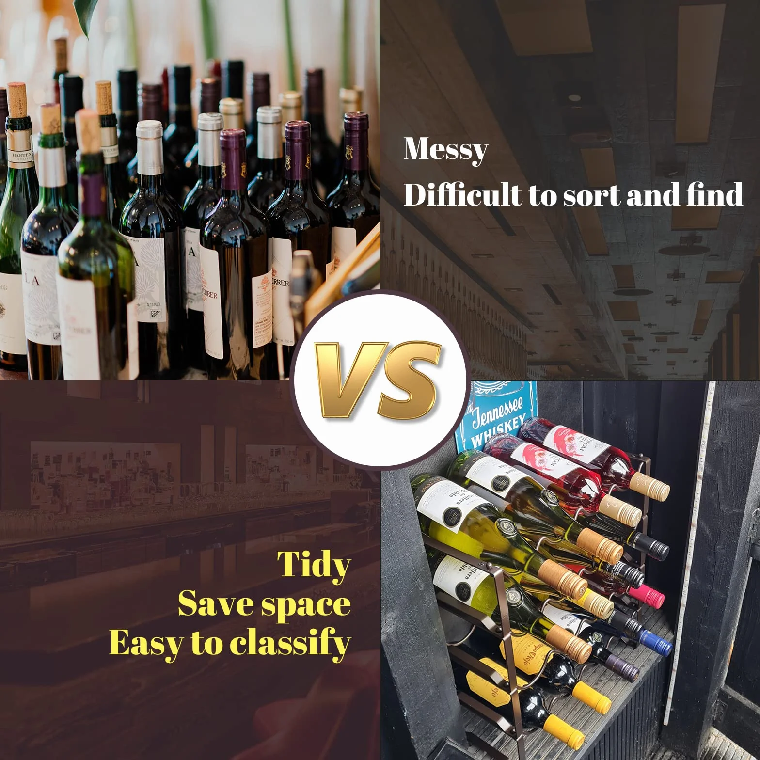 Weinregal Metall stapelbar flaschenregal für 8 Flaschen für Keller, bar und lagerraum, Wine Rack stabiles modular erweiterbare Flaschen und weinlagerung (2 Etagen)