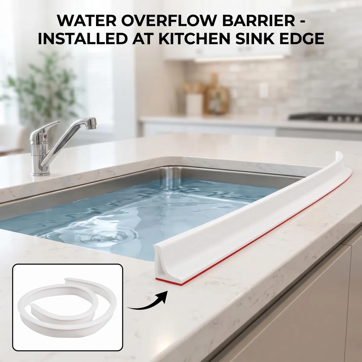 100–300 cm Silikon-Duschschwelle, Wassersperre, Waschbecken-Dichtungsstreifen, Badewannenrand-Dichtungsstreifen für Badewanne, Arbeitsplatte, Küche (300 cm)
