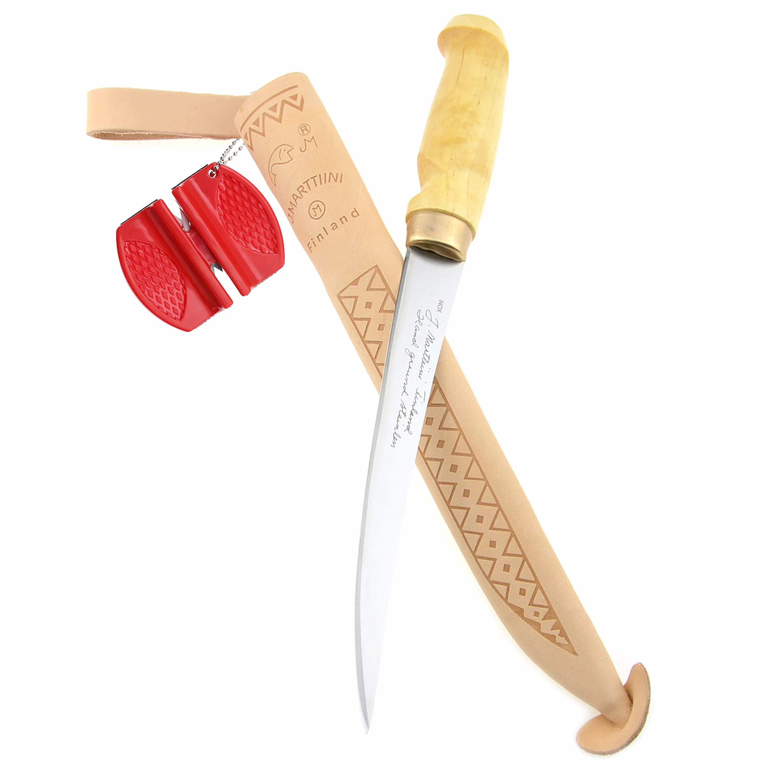 Marttiini Classic 31cm Filetiermesser, Klinge 19cm + RTX Messerschärfer/Filleting Knife & Sharpener Combo
