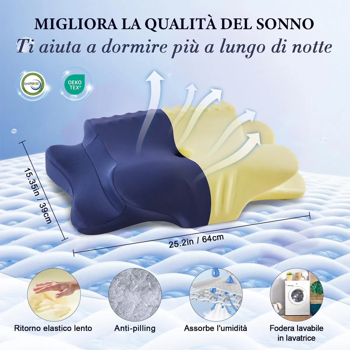 Nackenkissen Kopfkissen, Memory Foam Dunkelblau