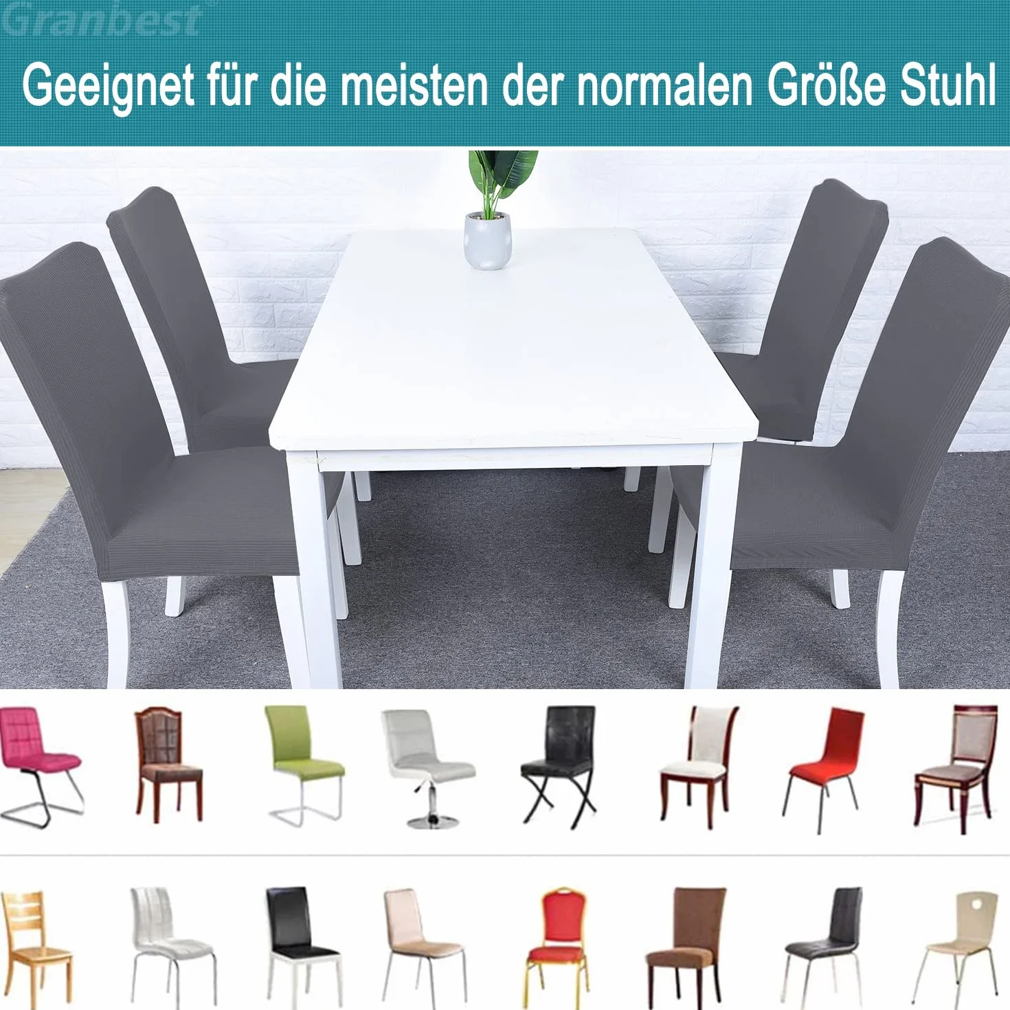 Granbest Premium Wasserdicht Esszimmer Stuhl Abdeckungen Satz Von 4, Stretch Hohen Zurück Stuhlhussen Slipcover Für Esszimmer, Abnehmbaren Stuhl Schutz Für Bankett, Küche, Party (4er Set, Grau)