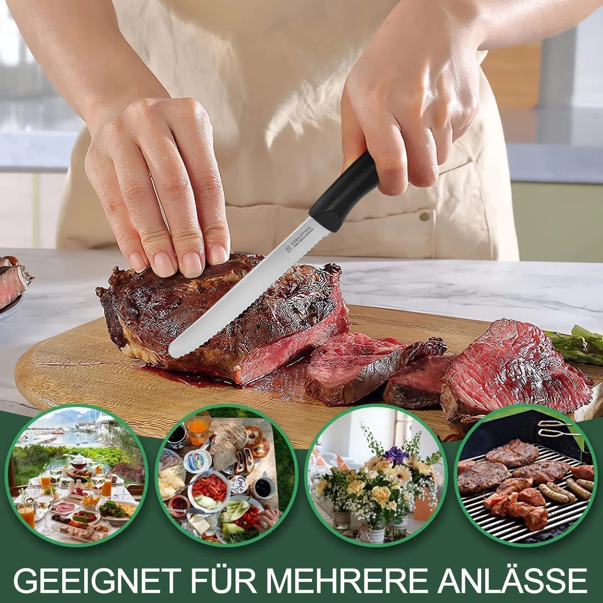 Frühstücksmesser 12 Stück,Tafelmesser mit Wellenschliff,Messer set aus Edelstahl,Brötchenmesser für Haus und Restaurant,Schwarz Tomatenmesser,Buttermesser,Tafelmesser,Spülmaschinenfest