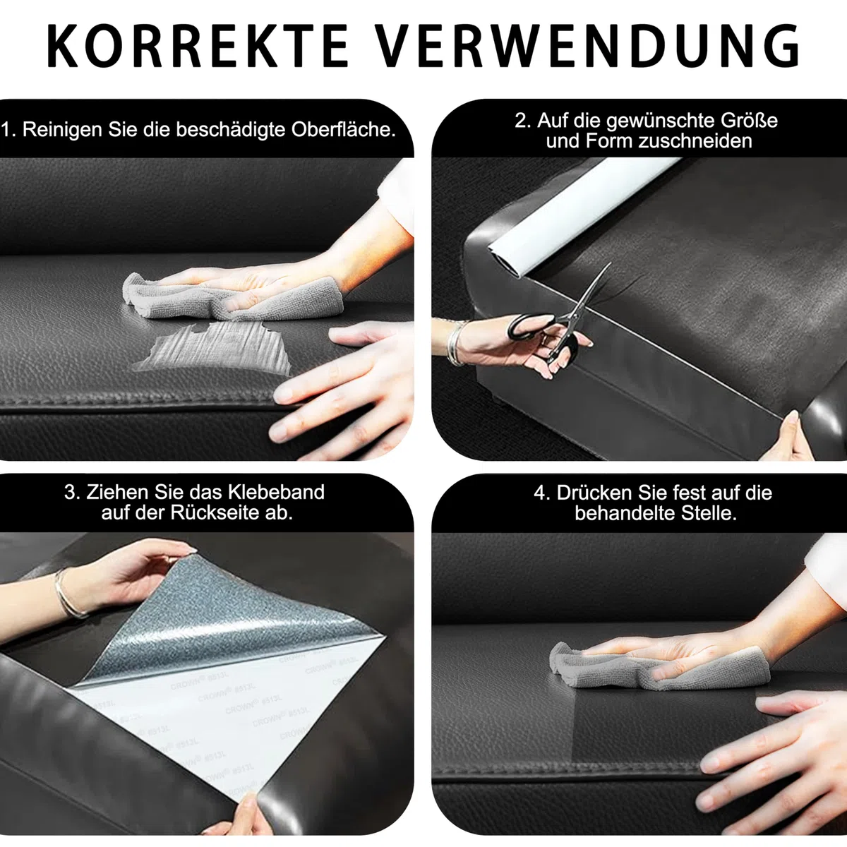 Leder Reparatur Set,40x160 cm kunstleder selbstklebend, Kunstleder Reparaturset Flicken für Möbel, Sofas, Autositze, Sofas, Jacken,Schwarz