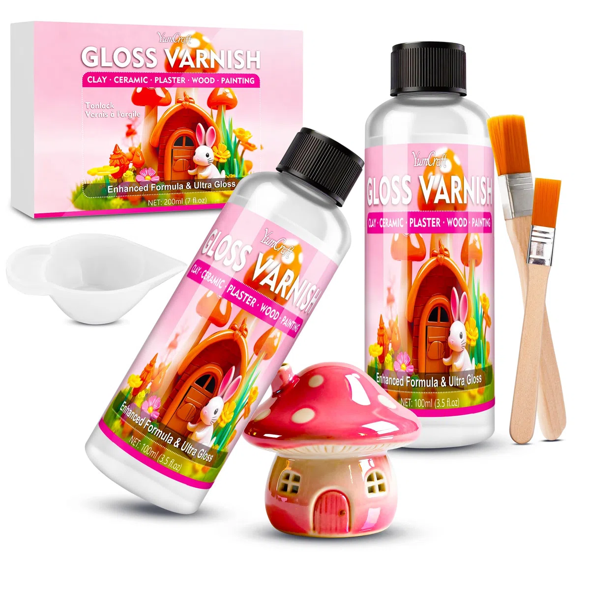 200ml Glasur für Ton Lufttrocknend - Hochglanz Acryl Klarlack, Wasserdicht & Kratzfest, für Selbsttrocknenden Ton & Polymerton, Versiegelung für Modelliermasse, Keramik, Holz & Acrylfarben Clay Glaze