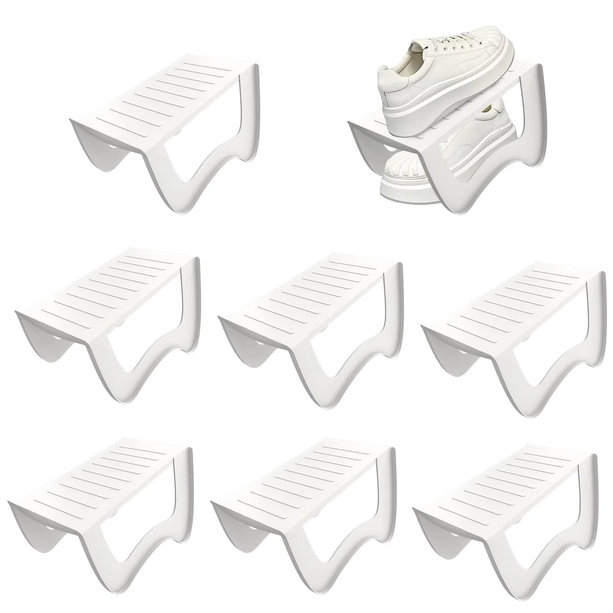 FIVMEN 10 Stück Schuhstapler PP Anti-rutsch Schuhschlitz Schuhregale Platzsparend Schuh Organizer Schuhaufbewahrung Doppelschicht Schuhorganizer Schrank, Weiß