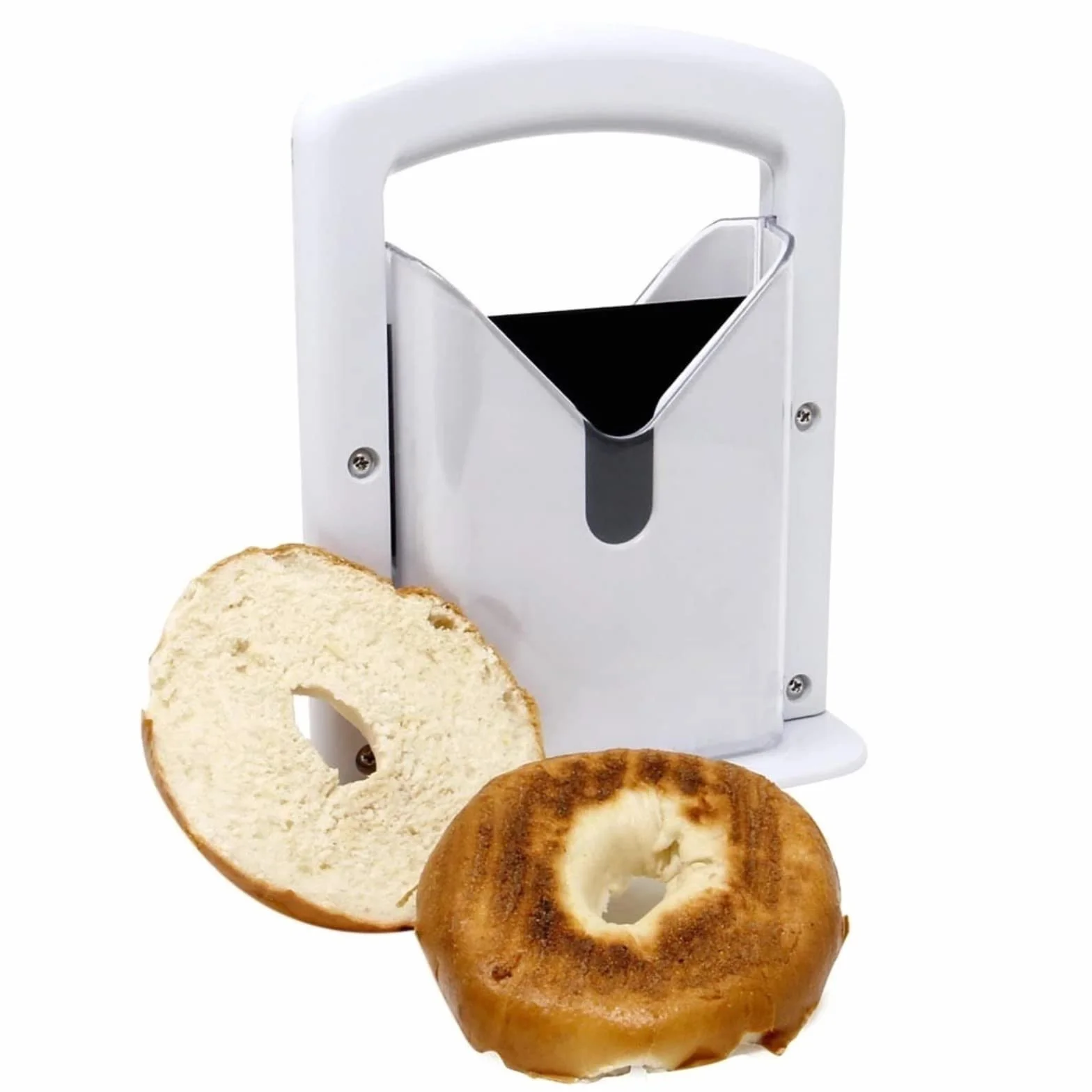 Bagel Guillotine Slicer Haushaltsbagelschneider Bagel Präzisionsschneider Bagel Cutter Schneiden Hilfswerkzeug für Küchengeräte und Gadgets,Kunststoff und Edelstahl,Weiß