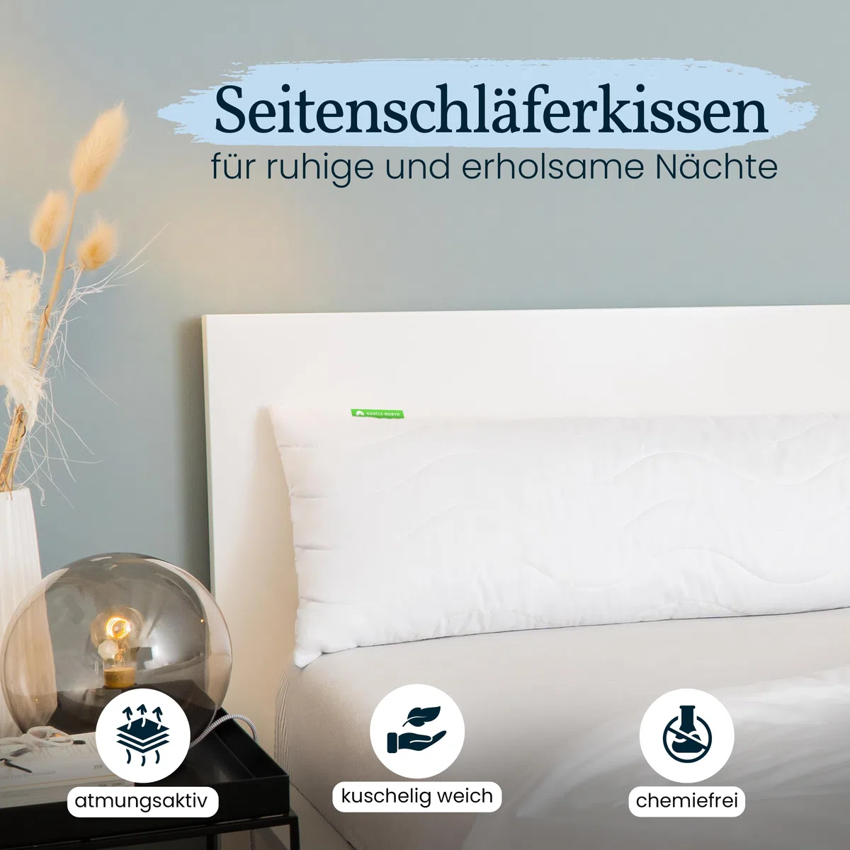 Gentle North Hochwertiges Seitenschläferkissen 40 x 145 cm – Langes Kissen für Seitenschläfer – Körperkissen für Erwachsene mit Mikrofaserfüllung 40 x 145 cm lang – –kotex – Waschbares Schlafkissen