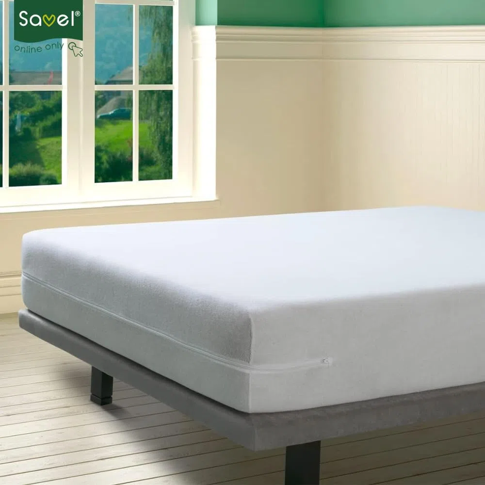 SAVEL, Matratzenbezug aus 100% Baumwollfrottee, elastisch, anpassungsfähig, hochabsorbierend (Größe 90x190/200cm, Weiß)