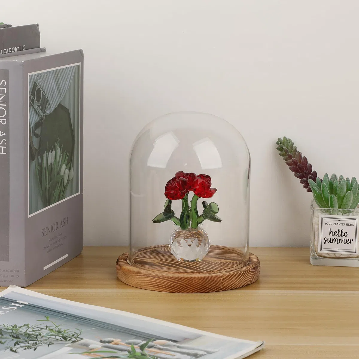 Glaskuppel mit Natürlichen Holzsockel Robust dekorative Glasglocke Tischplatte Displays für Lampen Kerzen Rosen Dekorationen Antiquitäten zu Weihnachten Geburtstage Valentinstag