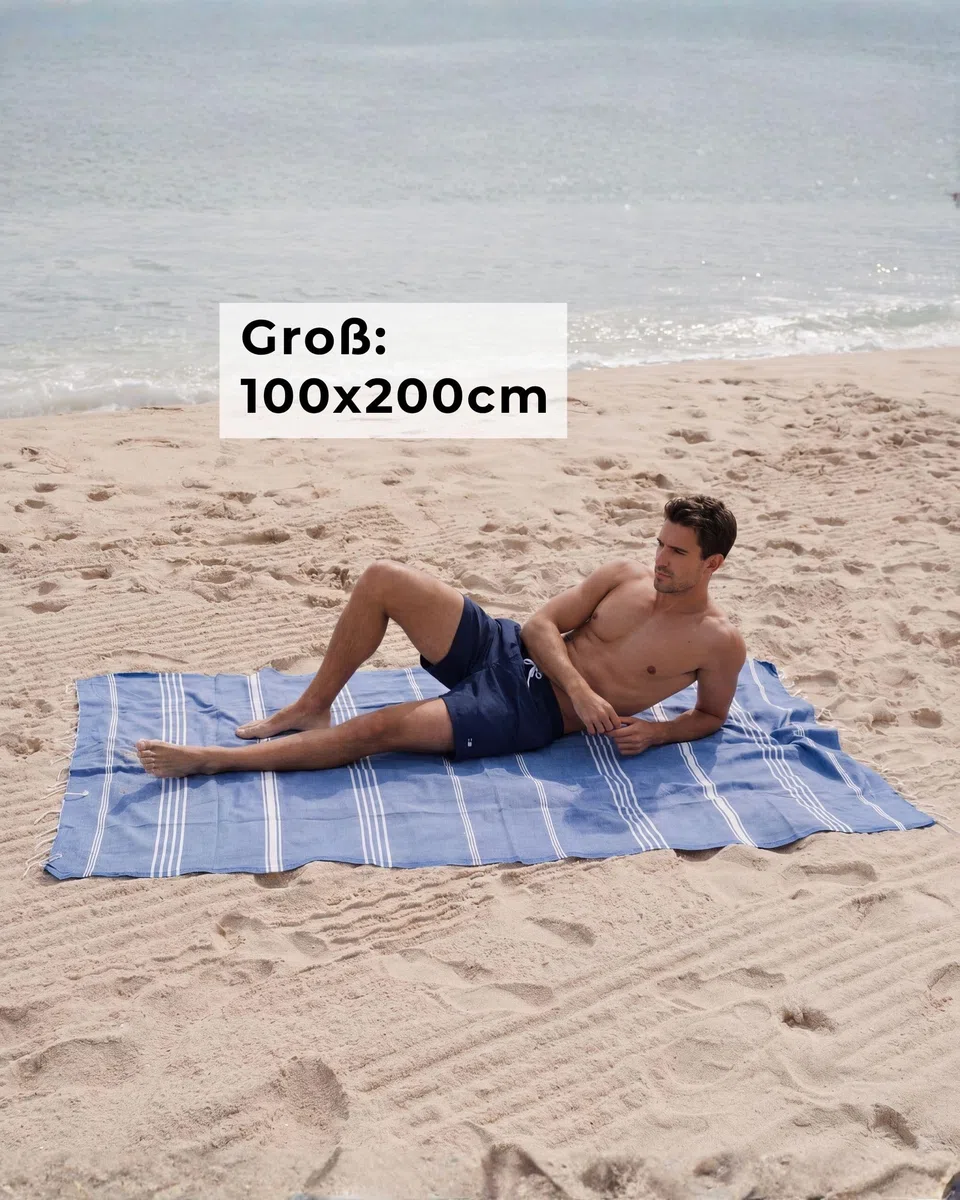 Hamamtuch groß 100x200 cm (Baumwolle), Strand-Saunatuch Damen Herren Saunahandtuch: dünn, kompakt, lang - Strandtuch Hammam Sauna Tuch XXL, Handtuch: Strandhandtuch Urlaub Must Haves