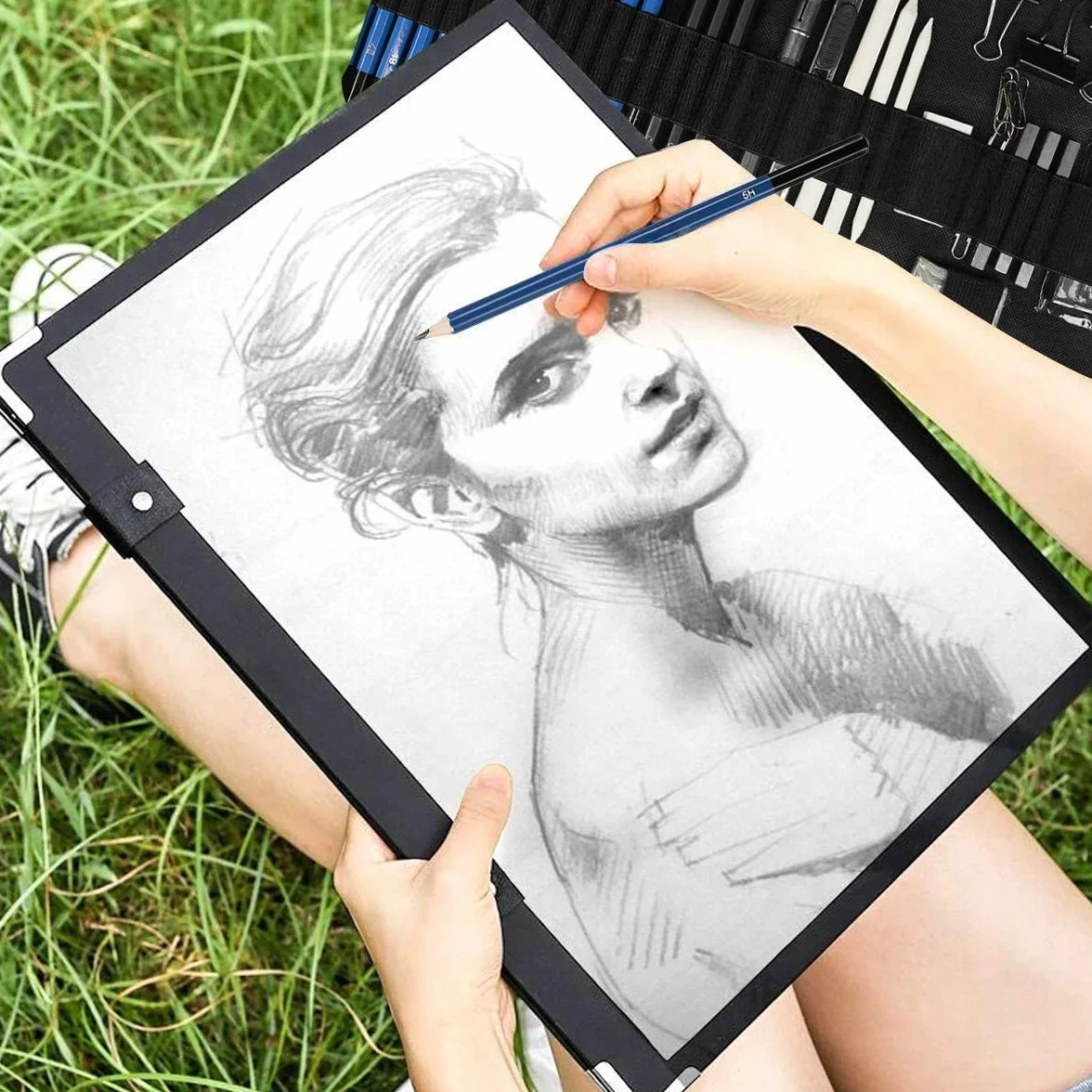 Skizzierstifte Set Bleistifte, Zeichenstifte für Skizzieren und Zeichnen, Zeichnungen Stifte für Anfänger, Künstler und Profi Art mit Graphitkohlestifte Sticks Werkzeuge und Kit Bag - 50 Stück