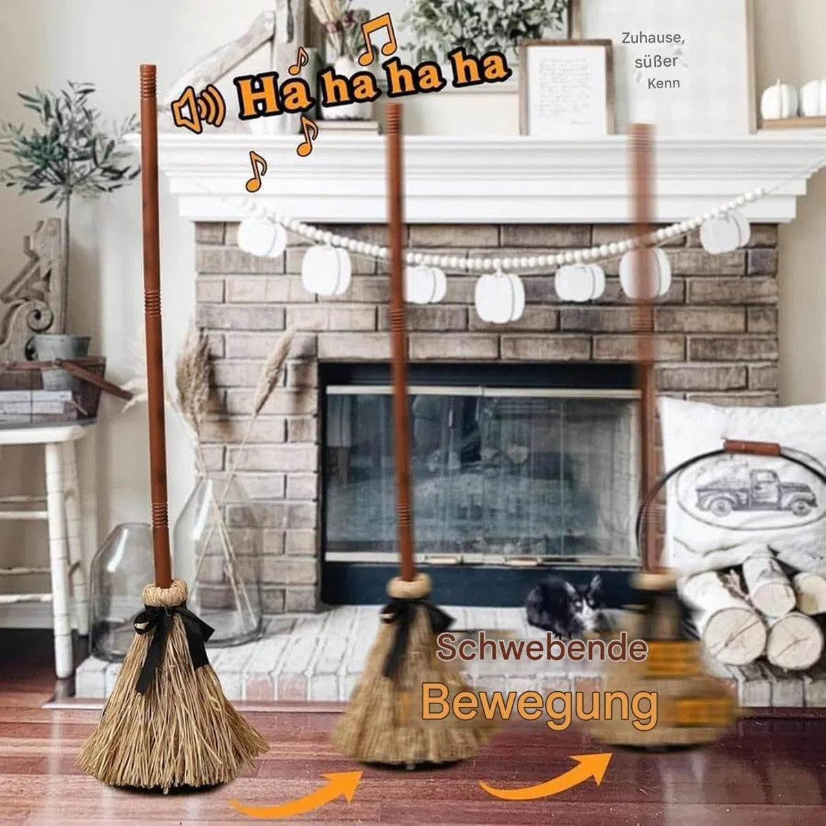 Schwimmender Hexenbesen Halloween,tanzender Hexenbesen, Gruselige Klänge Tanzbesen Für Haunted, Halloween Witch Flying Bro-omstick Mit Lichtern,Hallo ween Moving Requisite De-KOR Für Porch Escape Room