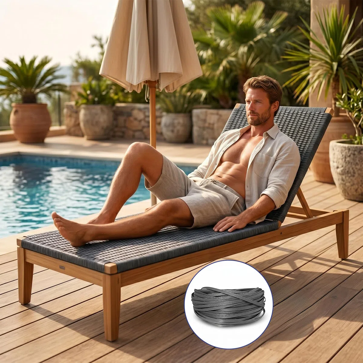 65m Kunststoff Gewebtes Rattan, Synthetische Rattan Reparaturmaterial, Reparaturmaterial für Gartenmöbel, Terrassenmöbel, langlebiges Korbgeflecht, Bank, Stuhl, Tisch, Reparatursets (A)