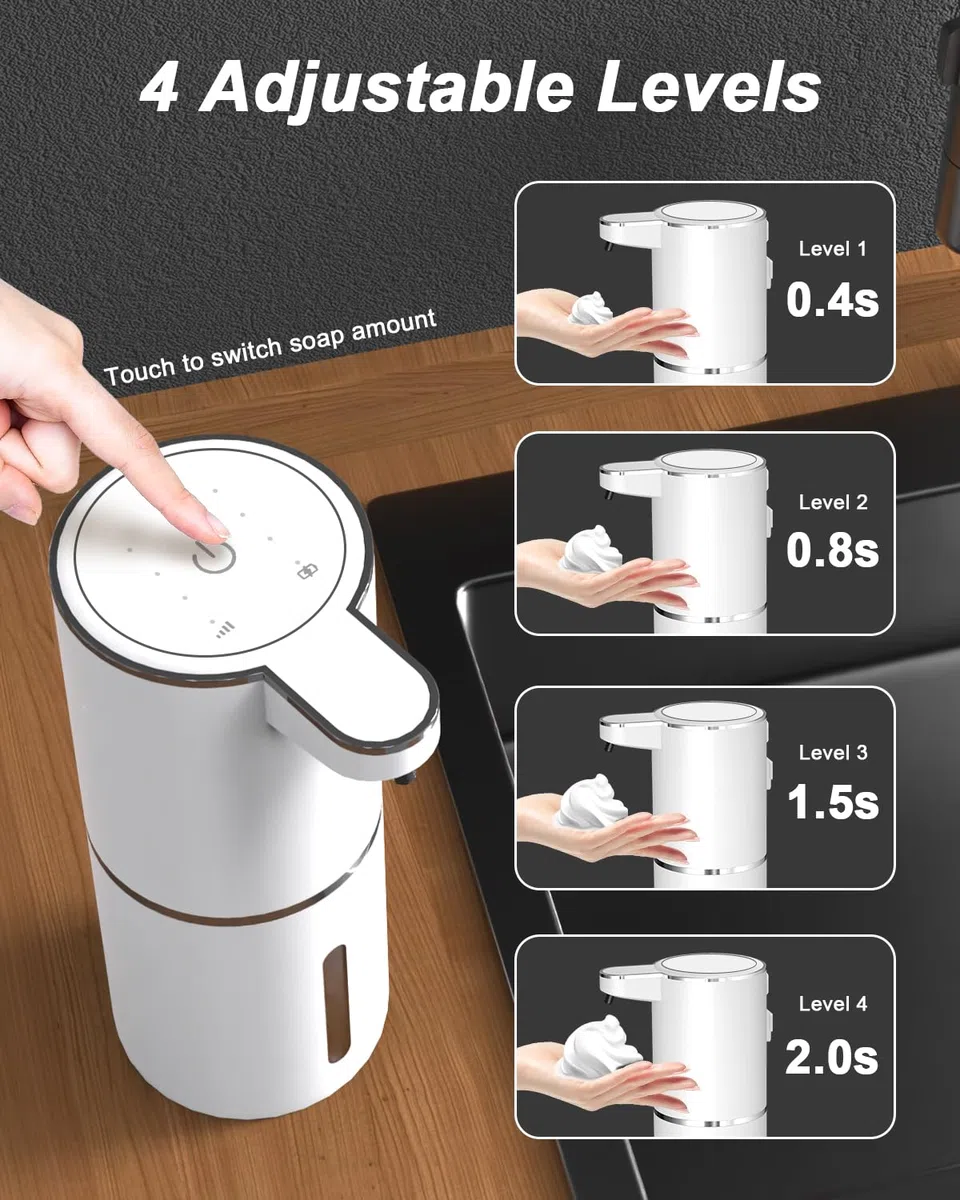 Dalugo No Touch Schaumseifenspender Sensor 380mL USB Wiederaufladbar, Automatischer Seifenspender Mit Wandbefestigung, IPX5 Wasserdicht Elektrisch Weiß für Badezimmer Küche