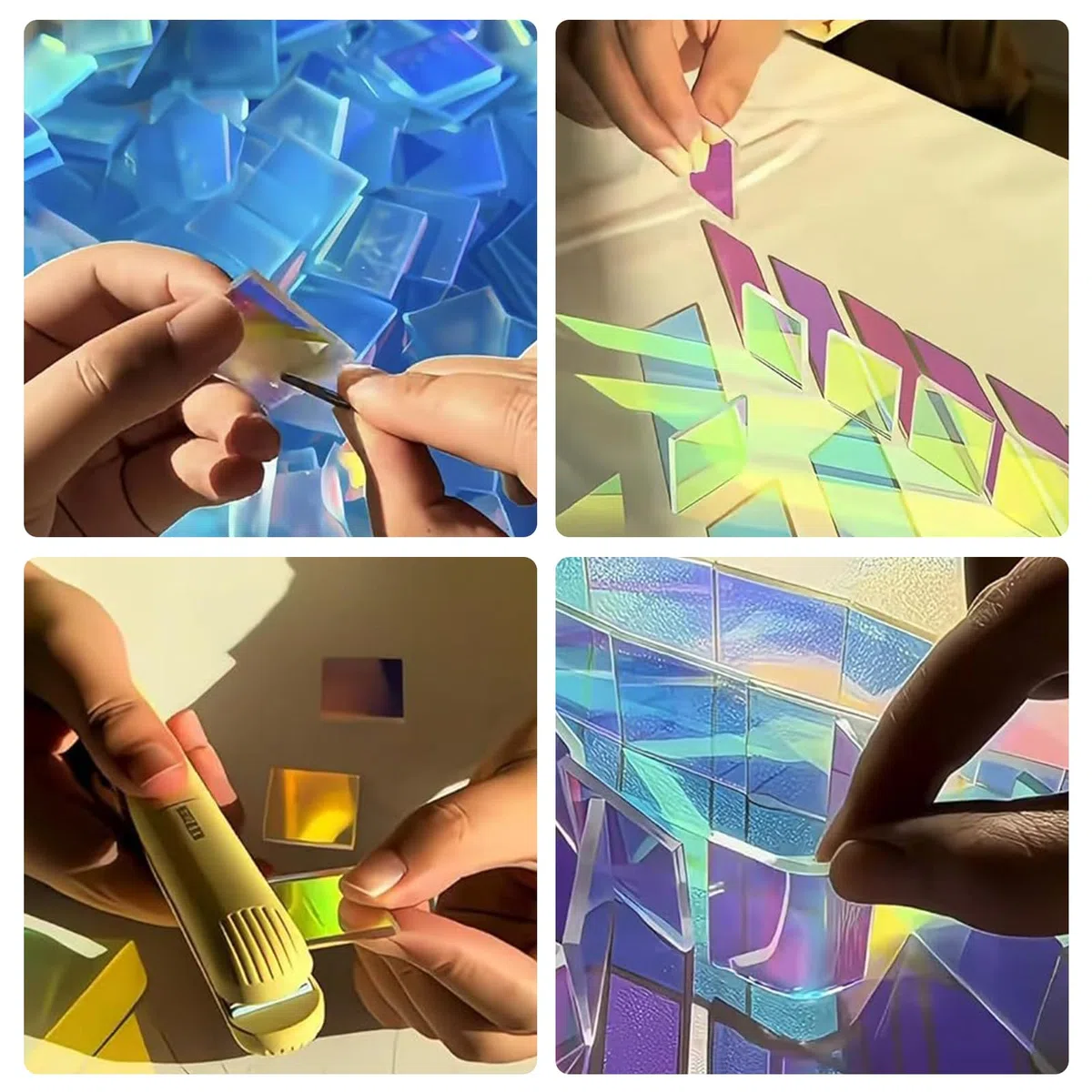 100PCS Acryl Mosaiksteine Zum Basteln,2*2CM Irisierende Acrylquadrate,Quadratische Schillerndes Buntglas,Mini Holografische Mosaikfliesen,Für Teller,Bilderrahmen,Blumentöpfe Und Mehr Dekoration,Kiuiom