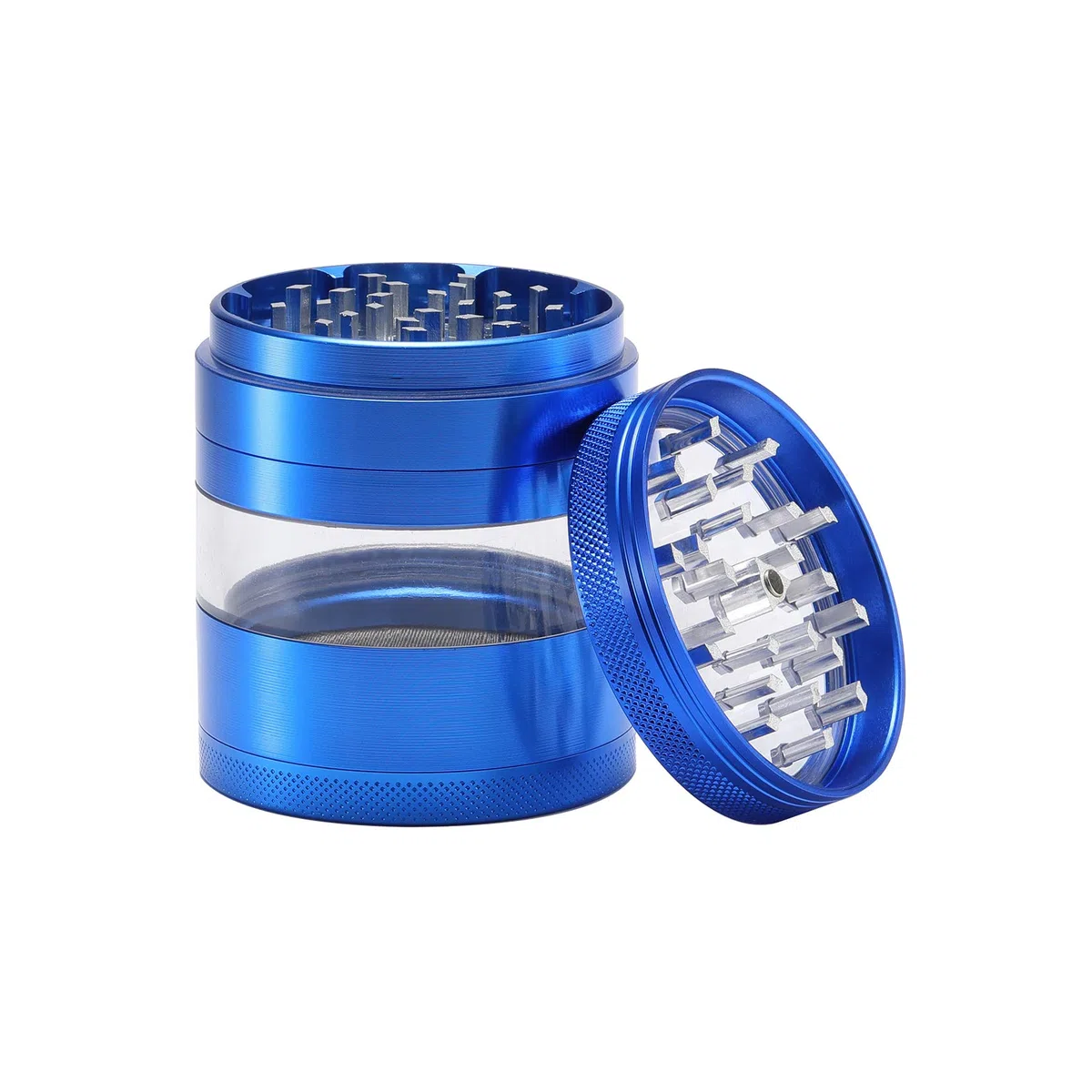 Dcou Aluminium Gewürze mühle mit Pollensammler, Mehrfachkammern und magnetischen Deckel 4-teilig 2,5 - Zoll (Helles Blau)