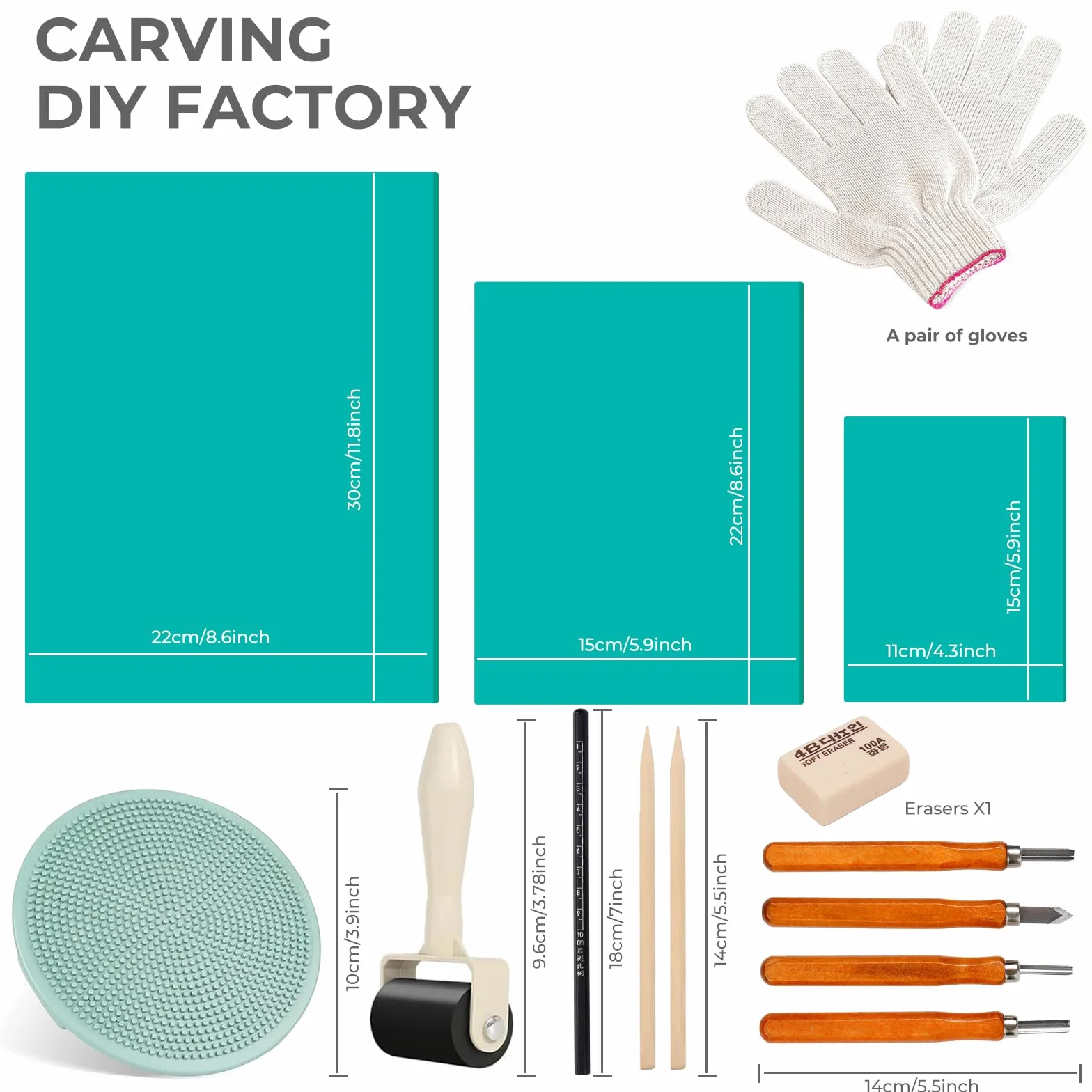 14 Stück Linoleum Platten Linoldruck Set Stempelgummi Linolschnitt, Blockdruck Starter Kit, A4 A5 A6 Gummistempel Schnitzblöcke mit Bildhauerwerkzeugen, für Siegelschnitzerei DIY