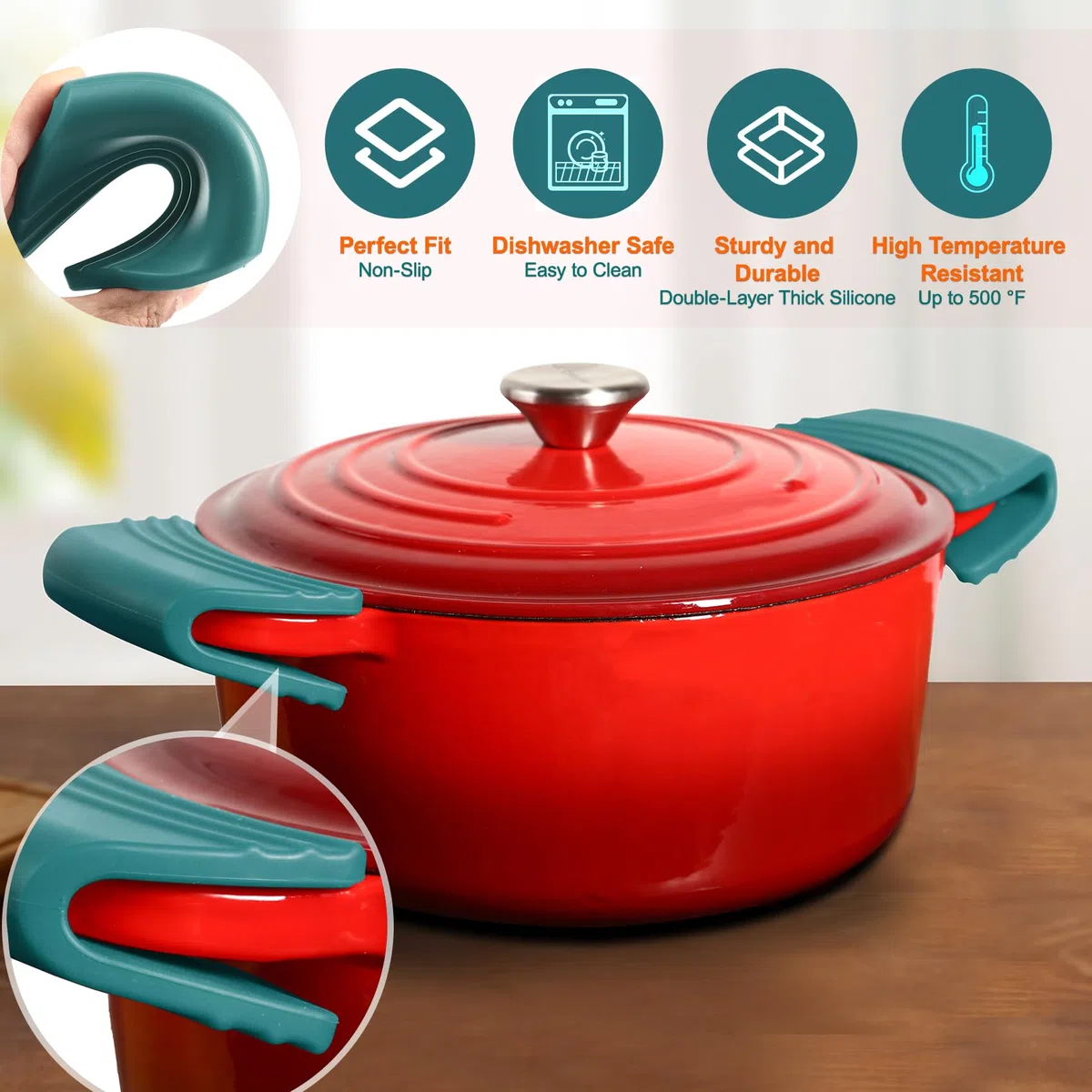 Silikongriffe, Karibik, je 12,7 x 6,4 cm, Griffe und Griffhülse, passend für Le Creuset Dutch Ovens Zubehör, 5 Jahre kostenloser Ersatz