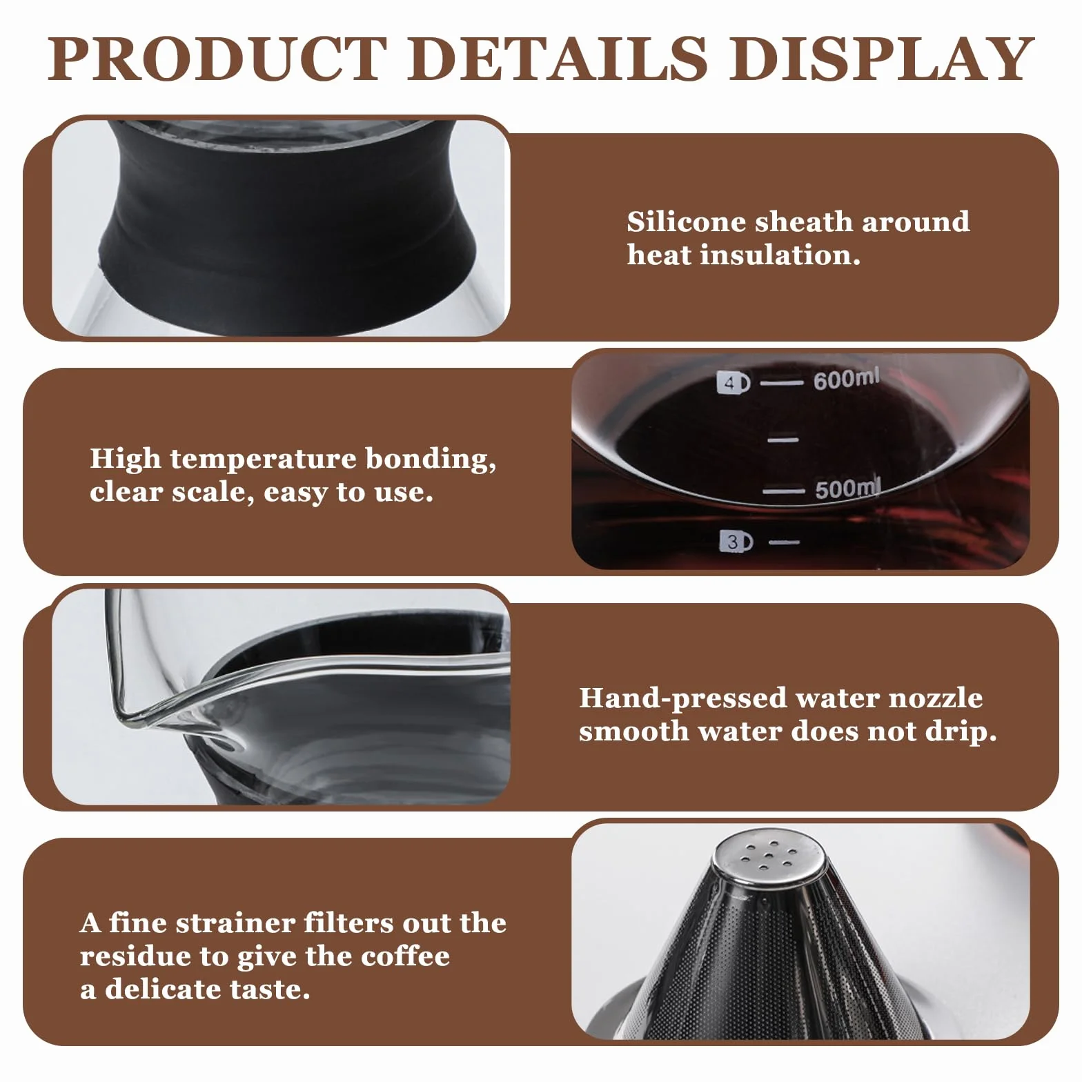 Pour Over Kaffeebereiter, 600ml Kaffeebrüher für Filterkaffee, Hand Kaffee Edelstahl Handfilter Aus Glas Mit Permanentfilter, Kaffeedrip-Brauer, Für Zuhause, Café, Restaurant und Camping, Schwarz