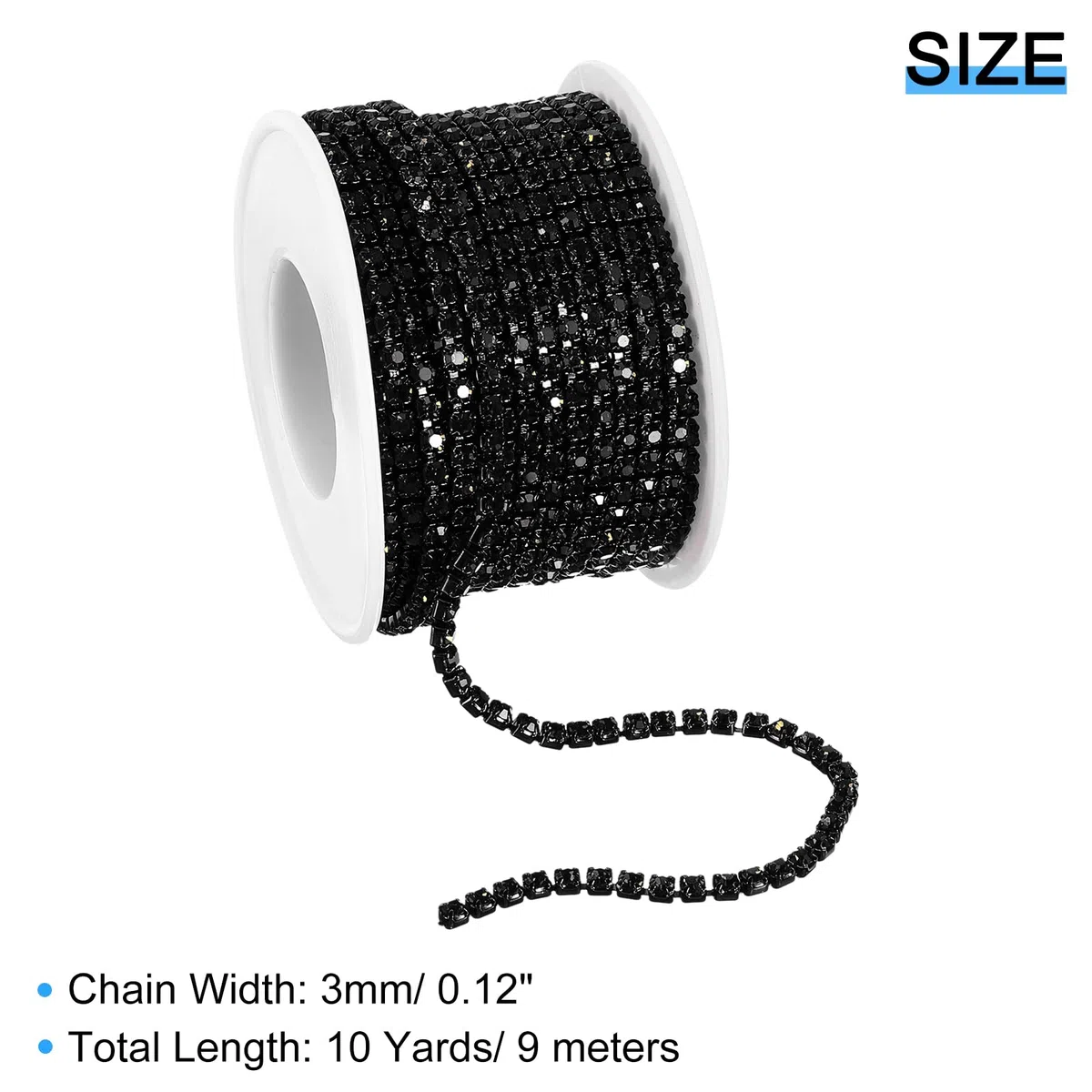 QUARKZMAN 10 Yard Kristall Strass Kette 3.0mm Aufnähen Schließen Klaue Kette Trimmen für Basteln Schmuck Kleidung Taschen Schuh Deko Schwarz 1Rolle
