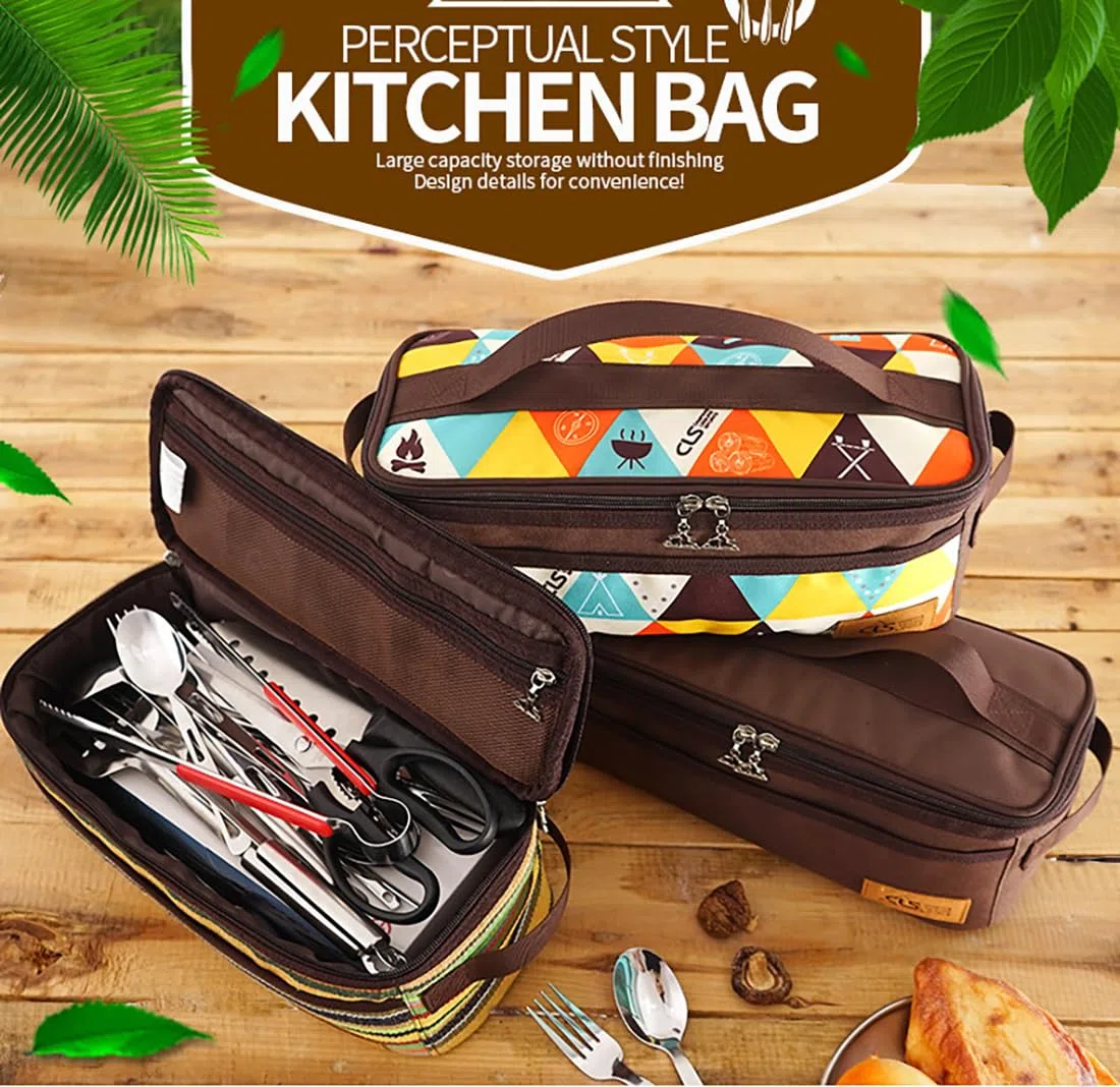 Outdoor Bestecktasche Leer Camping Besteck Aufbewahrungstasche Tragbar Essstäbchen Löffel Geschirr Organizer Tasche Picknick Besteckbeutel mit Tragegriff Outdoor Kochgeschirr Tasche Bunt