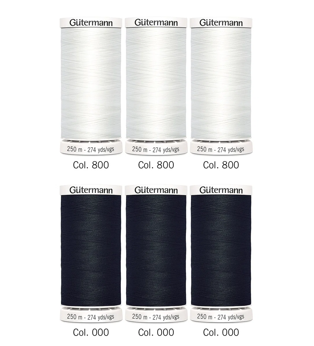 Gütermann creativ Nähfaden-Set mit 6 Spulen Allesnäher 250 m in Schwarz und Weiß 734000-6