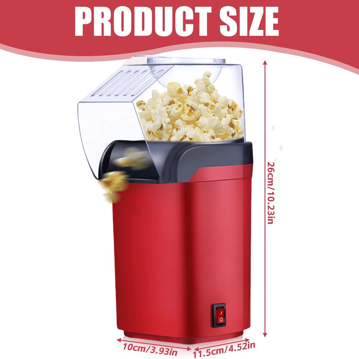 BAIFULAI 1200w Popcornmaschine, Mini Heißluft Popcorn Maker Gesund Ohne Öl Fett 2 Minuten One-Touch-Bedienung für Zuhause Filme Weihnachten Partys Fußballabend