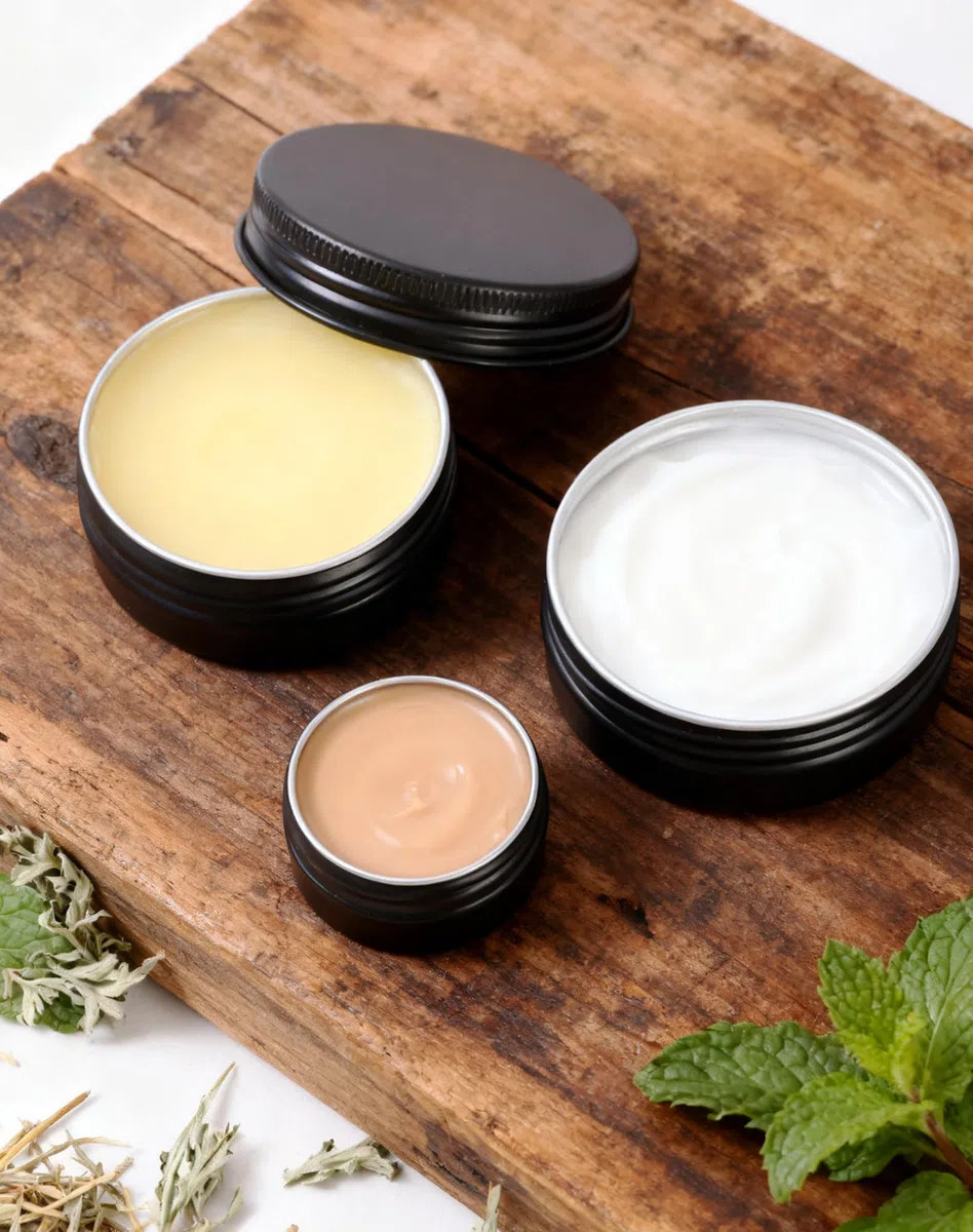 LJY 48 Stück Schwarze Aluminiumdosen mit Schraubdeckel (3 Größen Set) – Runde leere Metalldosen für Kosmetik, Creme, Balsam & Kerzen, 15ml 30ml 60ml Mix