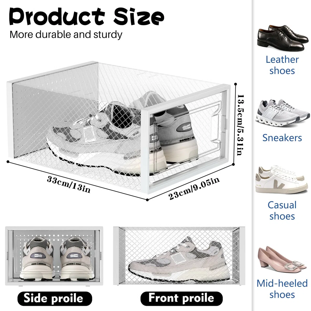 Schuhboxen Stapelbar, 12 Stück Schuhaufbewahrungsboxen, durchsichtiger stapelbarer Schuhorganizer aus Kunststoff mit Deckel für Damen/Herren, passend für Größe 10 (32,5 x 23 x 13,5 cm, weiß)