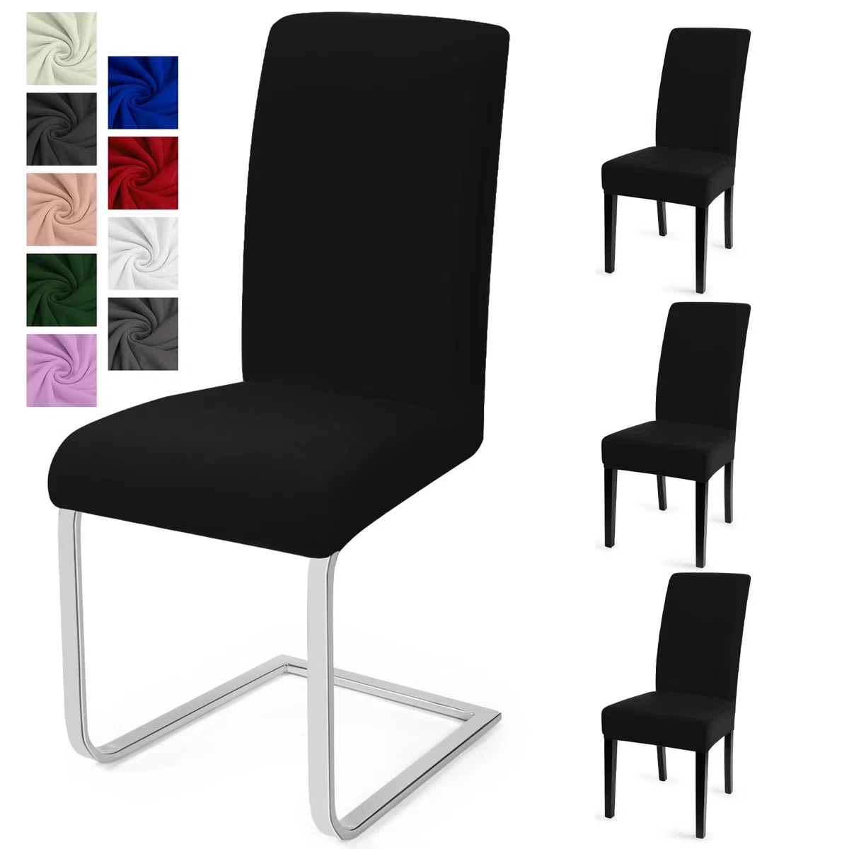 Stuhlhussen 4er Set Stuhlbezüge Moderne Stretch Stuhlhussen Universal Husse Abnehmbare Stuhlbezug Waschbarer Abdeckung Esszimmer Dekoration Spannbezug,für Hotel und Hochzeit Partys(4er Set, Schwarz)-C