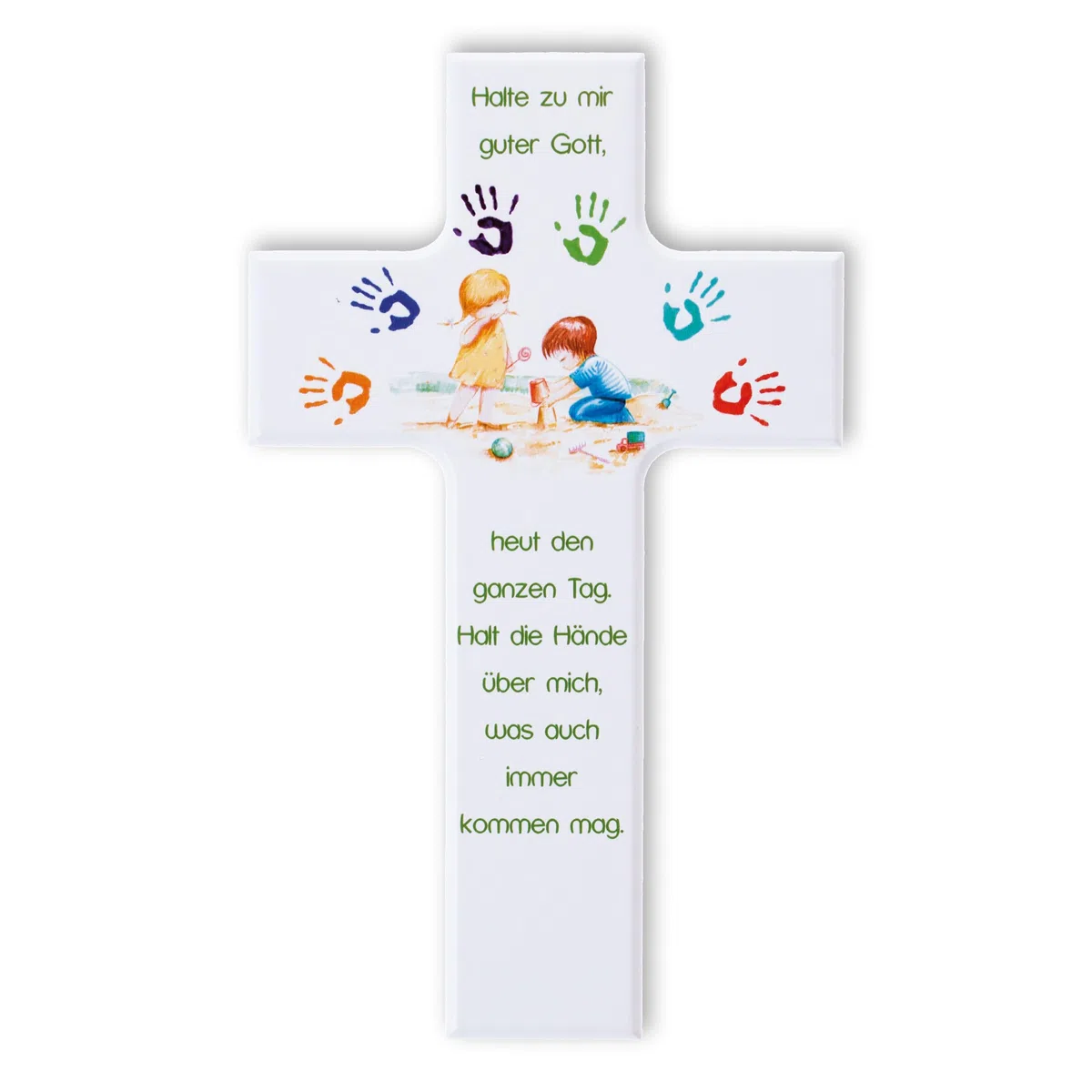 Fritz Cox Kinder-Holz-Kreuz: 'Gott beschütze mich'- kindliches Wandkreuz und ein schönes Taufgeschenk oder Kommuniongeschenk
