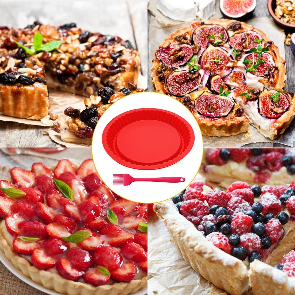 KBNIAN Silikon Backform Kuchen Silikonbackformen 26cm Silikon Schichtkuchen Backform mit Silikonpinsel für Quiche Pizza Tarte Kuchen