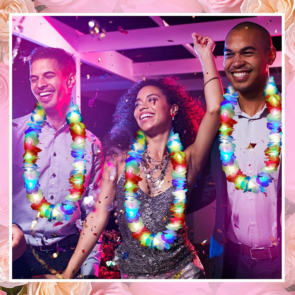 Joycabin 10 Stücke LED Hawaii Ketten Blumen,Leuchtende Hawaii Blumenketten Hawaiianische Deko Girlanden,Bunte Blumenketten Hawaii für Kinder Erwachsene Tropisch Geburtstag Party Strandurlaube,Bunte