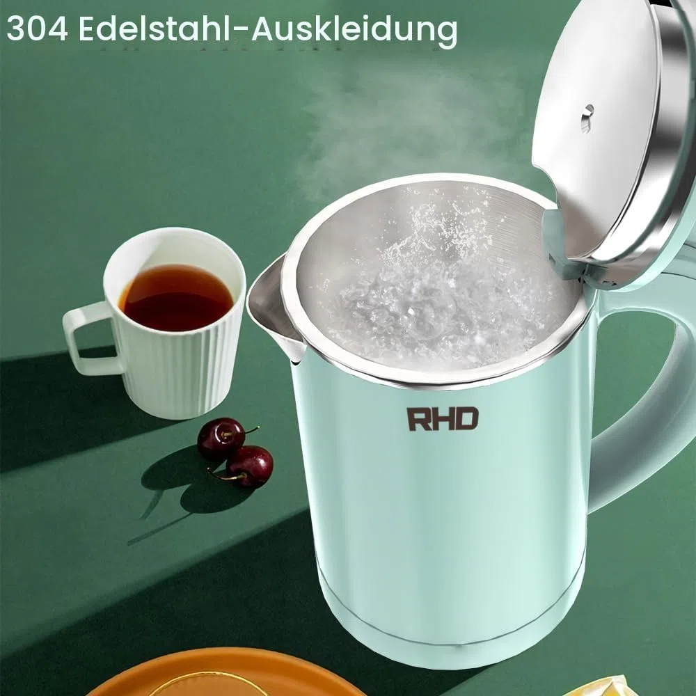 RHD Reise-Wasserkocher Klein 0,5L, 600W Schnell Kochen, 304 Edelstahl, Grün | BPA-frei, Auto Abschaltung, Für Wohnmobil, Camping Reisen, Kompakt, Wohnheim, Büro, Küche und Schlafzimmer