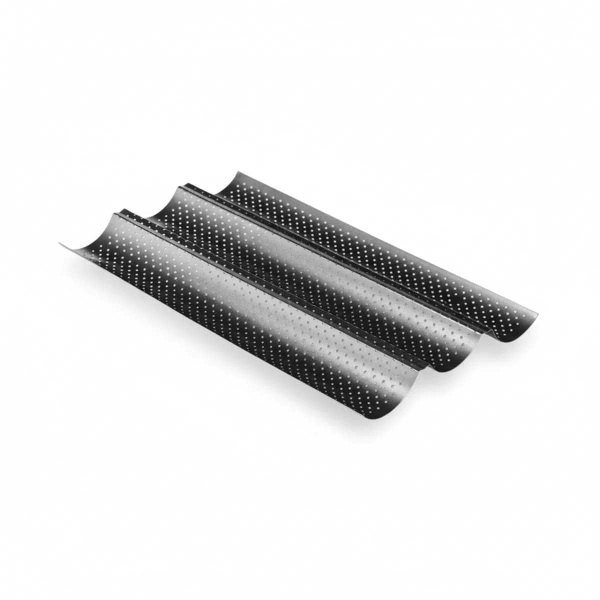 Meinposten. Baguetteform Blech für 3 Baguettes Antihaftbeschichtet Baguetteblech, Schwarz, 38 x 24 cm, Karbonstahl, Baguette, belegte Croques-Hälften, klassisch antihaft