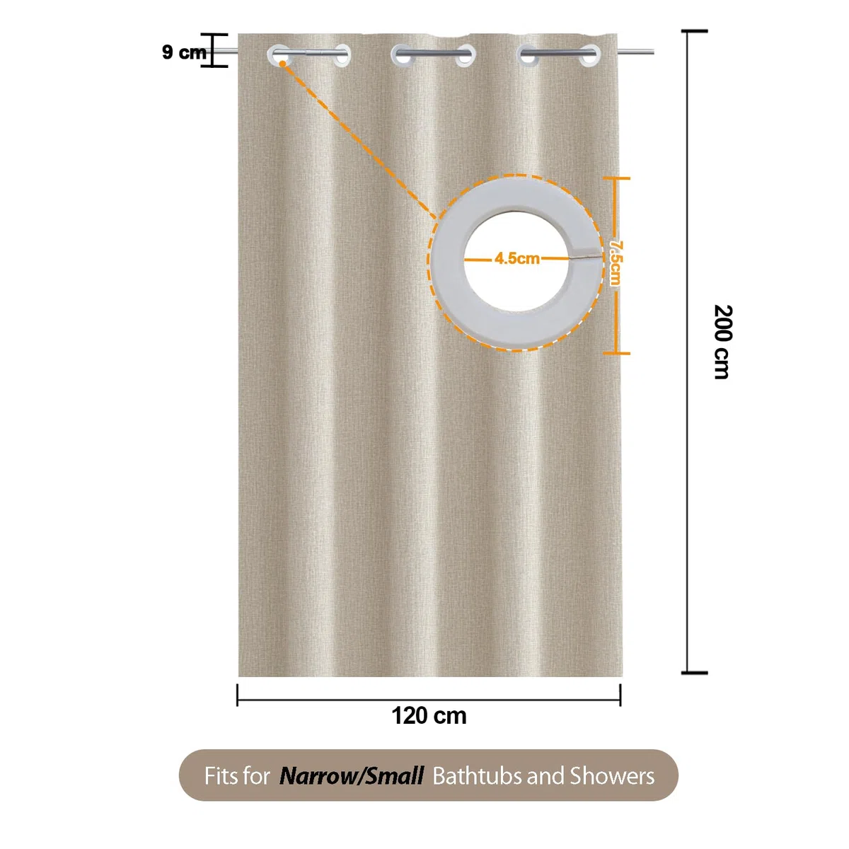 YISURE Hakenlos Duschvorhang Leinenoptik schwer Beige, 120 x 200 Schmal Badevorhang Kunstleinen Textil Stoff wasserabweisend Maschinenwaschbar, Breite 120 x Höhe 200cm