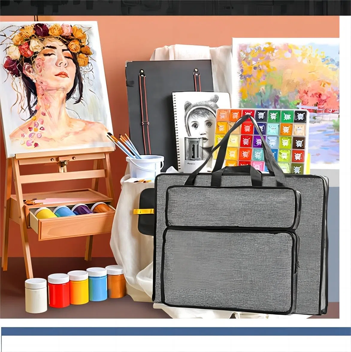 Zeichentasche A2 Transporttasche Wasserdicht A3 Kunstmappe Multifunktional Zeichnungtasche Zeichenbrett Tasche mit Griffen Malerei Kinder Künstlermappe Leicht Portfolios Aufbewahrungstasche