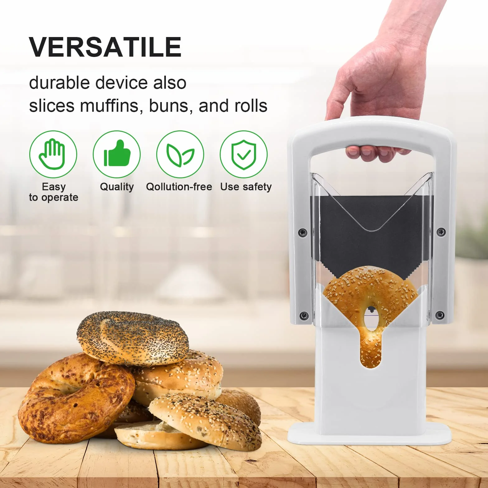 Bagel Guillotine Slicer Haushaltsbagelschneider Bagel Präzisionsschneider Bagel Cutter Schneiden Hilfswerkzeug für Küchengeräte und Gadgets,Kunststoff und Edelstahl,Weiß