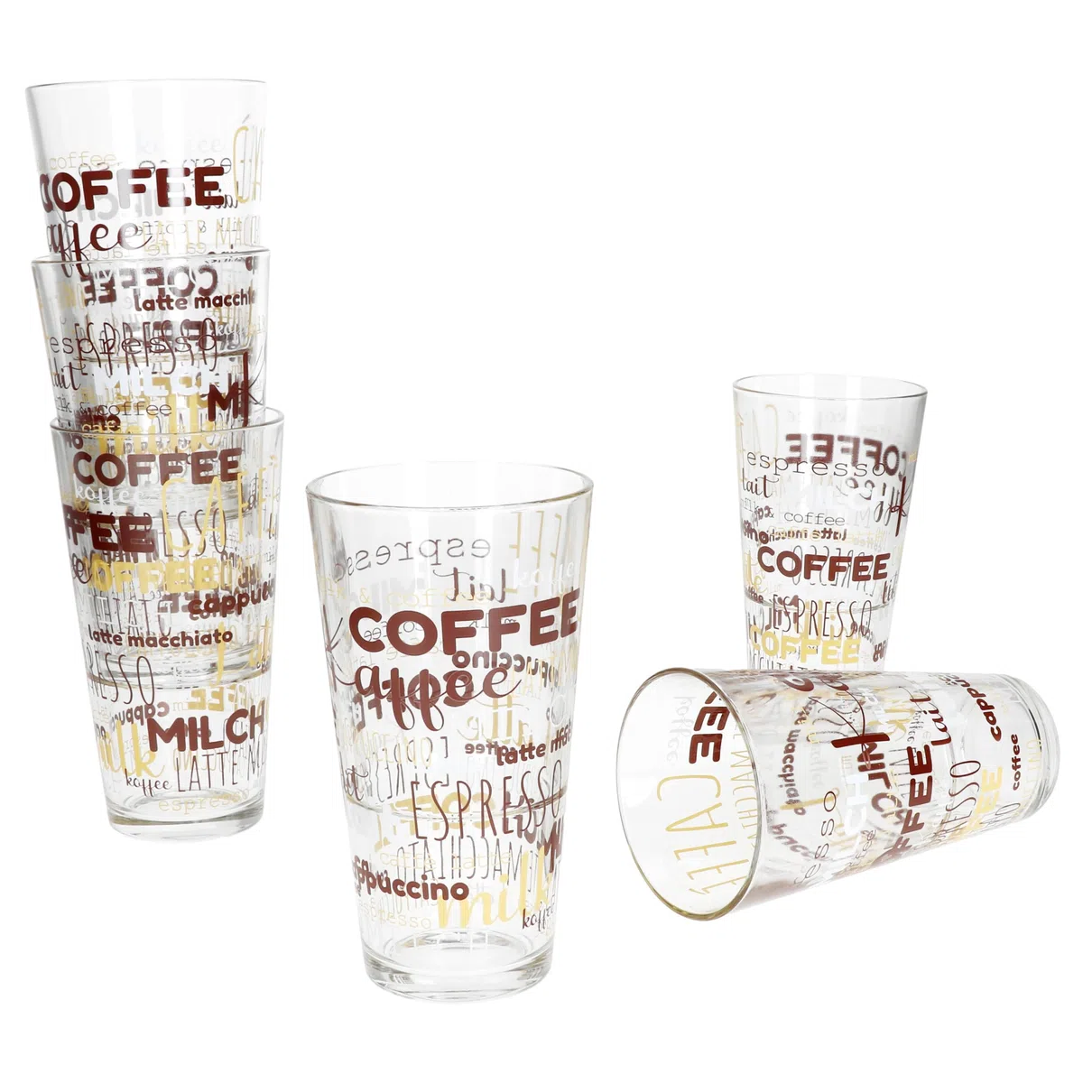 MamboCat 6er Set Candy Latte Macchiato Gläser mit Schrift-Dekor I 380 ml I stapelbare Kaffee-Gläser für EIS-Kaffee, Cafe au Lait, Frappé & Co.