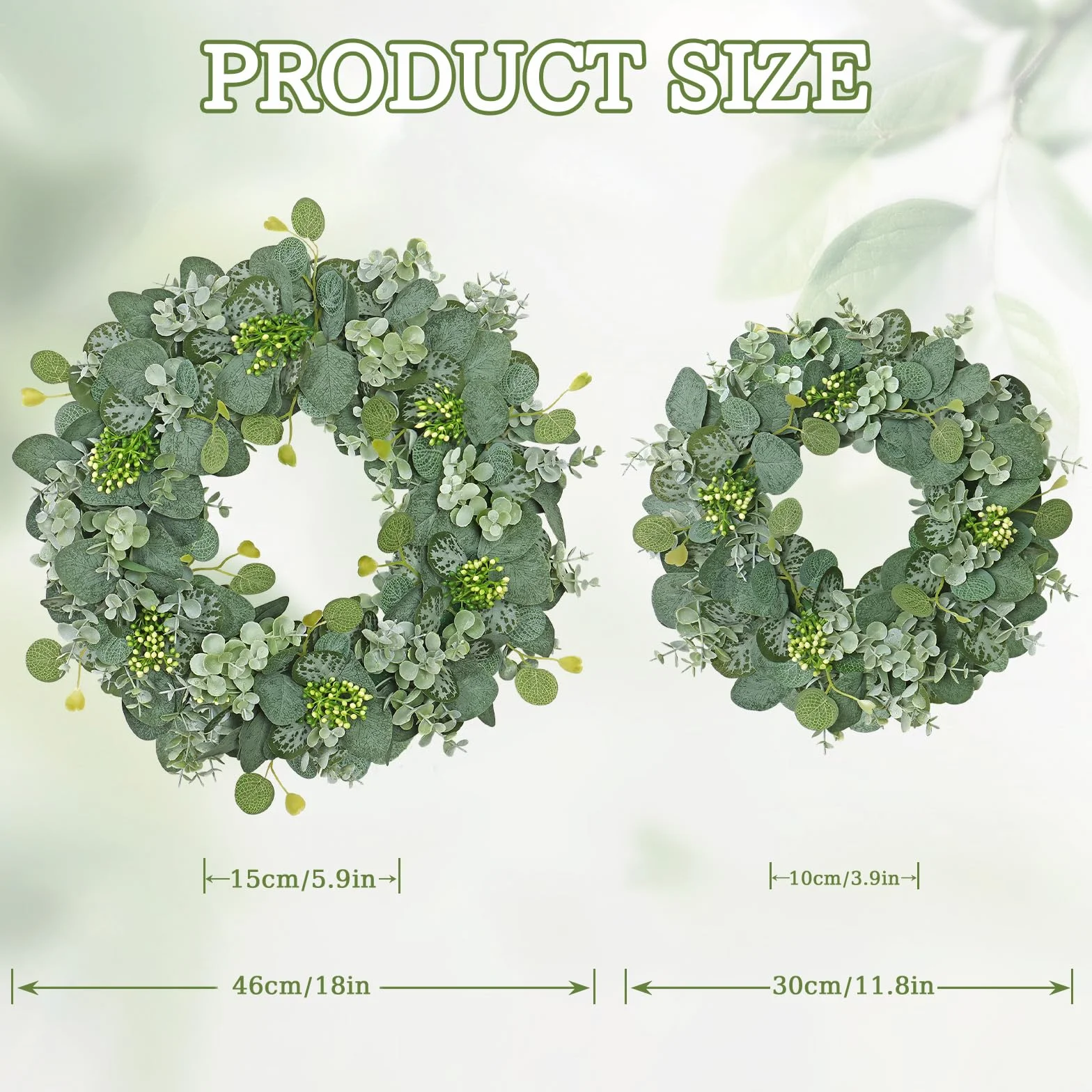 Kranz für Haustür 30cm Künstliche Eukalyptus Türkranz Frühlings Sommer Deko Grünkranz mit Beeren Grüner Blatt Willkommen Kränze Türkranz Ganzjährig für Wände Fenster Bauernhaus Türdekoration