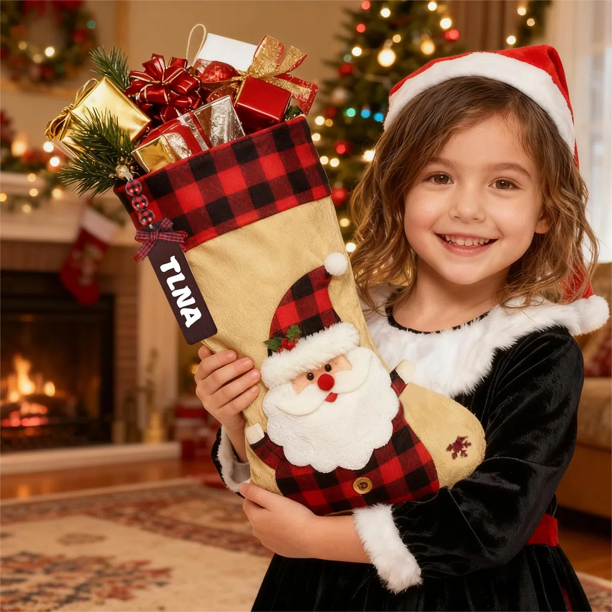 Personalisiert Weihnachtsstrümpfe mit Namen (selbst beschriftbar, Nicht gedruckt) -Großer Nikolausstrumpf als hängende Stockings Deko für Kamin, Weihnachtsbaum & Familienfeier (Rentier)