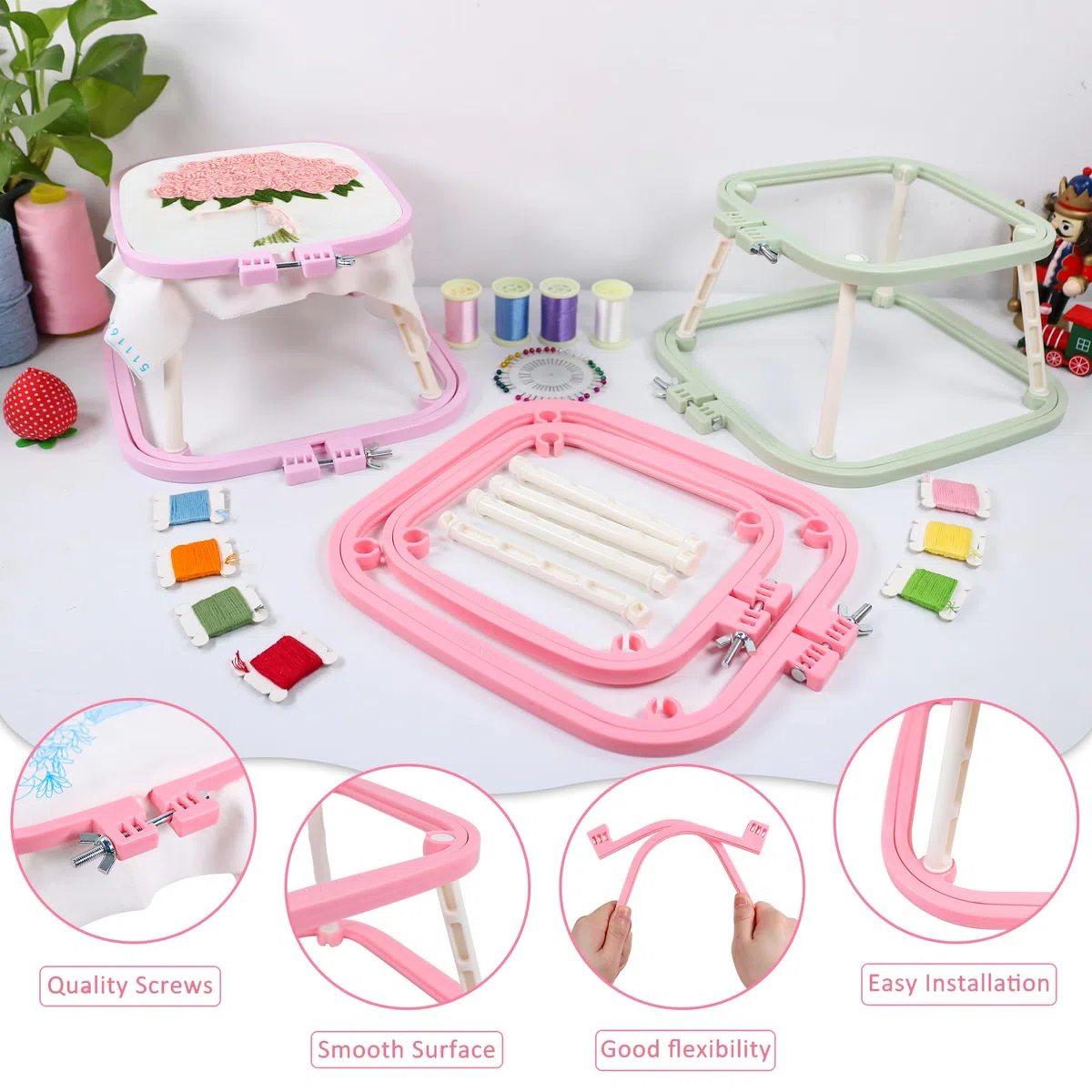 Quadratische Stickerei Hoop Stand, ABS Kunststoff Kreuzstich Stand, Stickerei Hoop Halter für DIY Handwerk, Punch Needle Hoop, Nähen Needlepoint Frame Stand (grün)